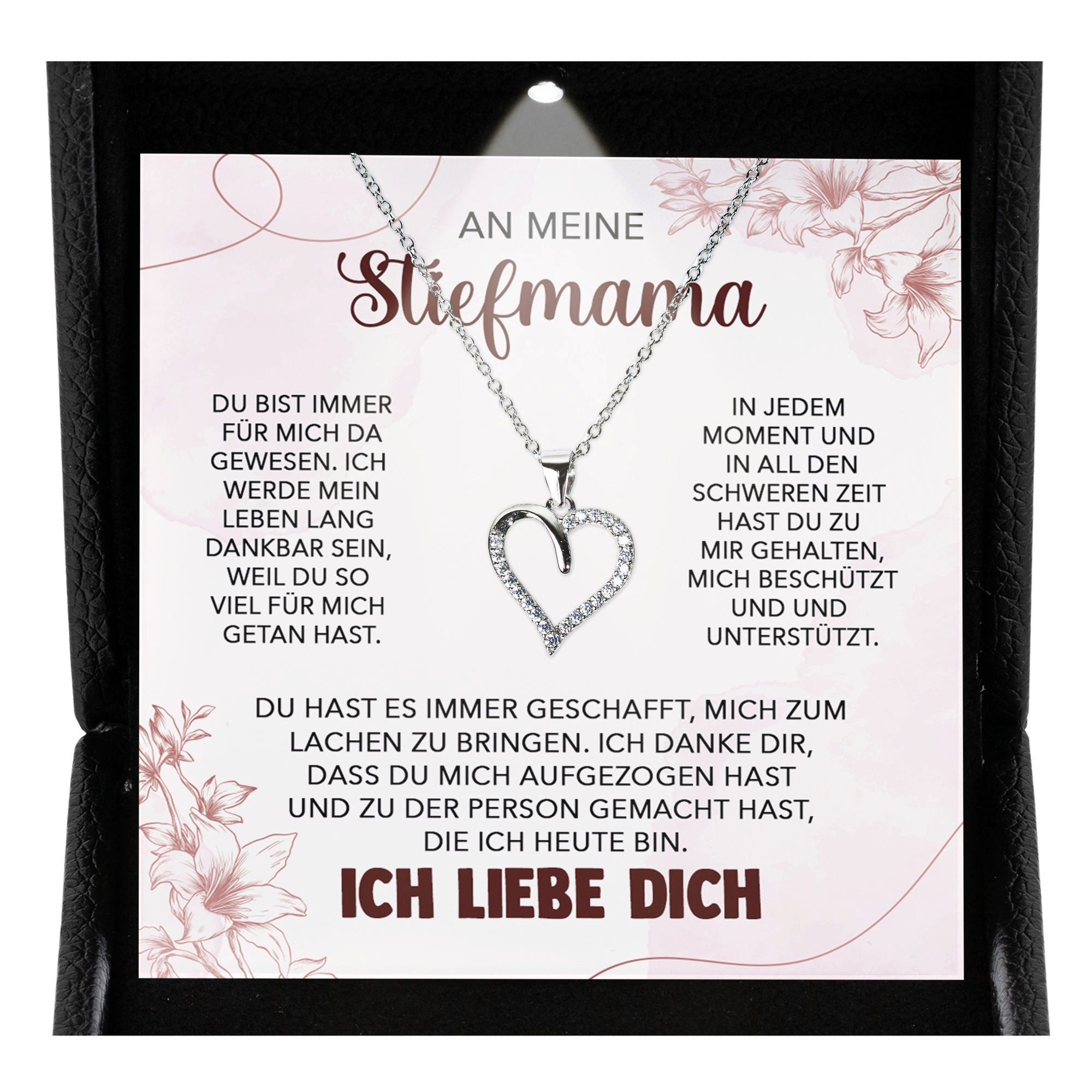 Schmuckset Stiefmutter Geschenk Muttertag Bonus-Mama Herz Halskette Geburtstag