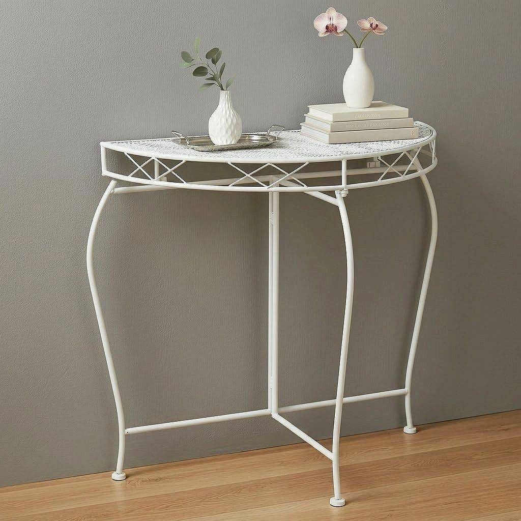 DanDiBo Konsolentisch Konsolentisch Wandtisch Weiss Beistelltisch Metall 75 cm Gartentisch