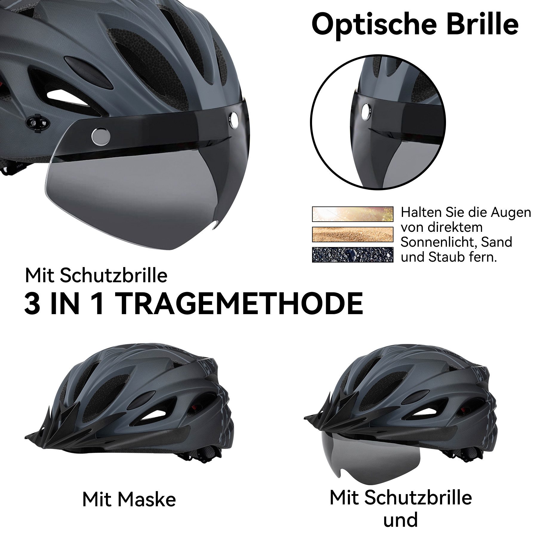 Senmudi Fahrradhelm Fahrradhelm für Herren und Damen,fahrradhelm mit visier (Radhelm, Cityhelm mit abnehmbarem magnetischem Visier, atmungsaktiv, 18 Belüftungskanäle, einstellbarer Radhelm mit LED-Licht), Sicherheitsschutz Trekking-und Rennradhelm, Fahrradhelm für Erwachsene