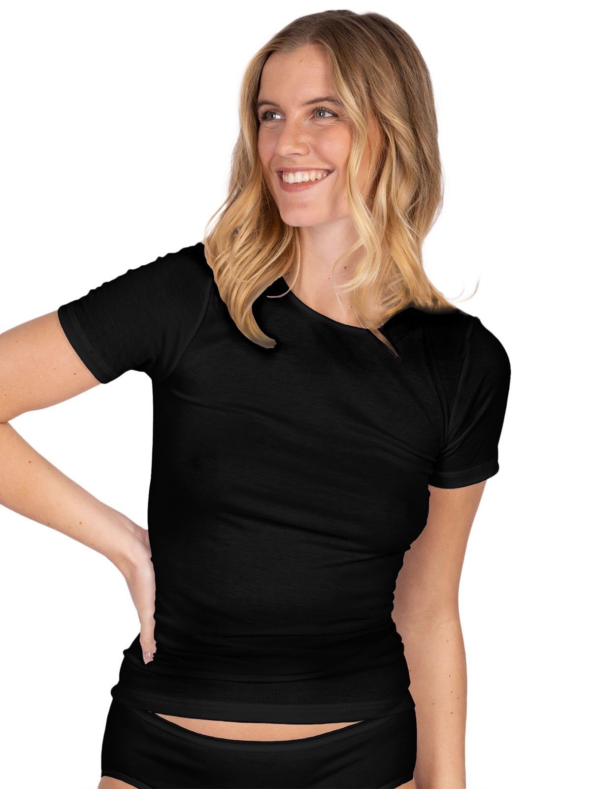 Nina Von C. Unterhemd Halbarm Damen Shirt Motion (Stück, 1-St) nahtlos schwarz