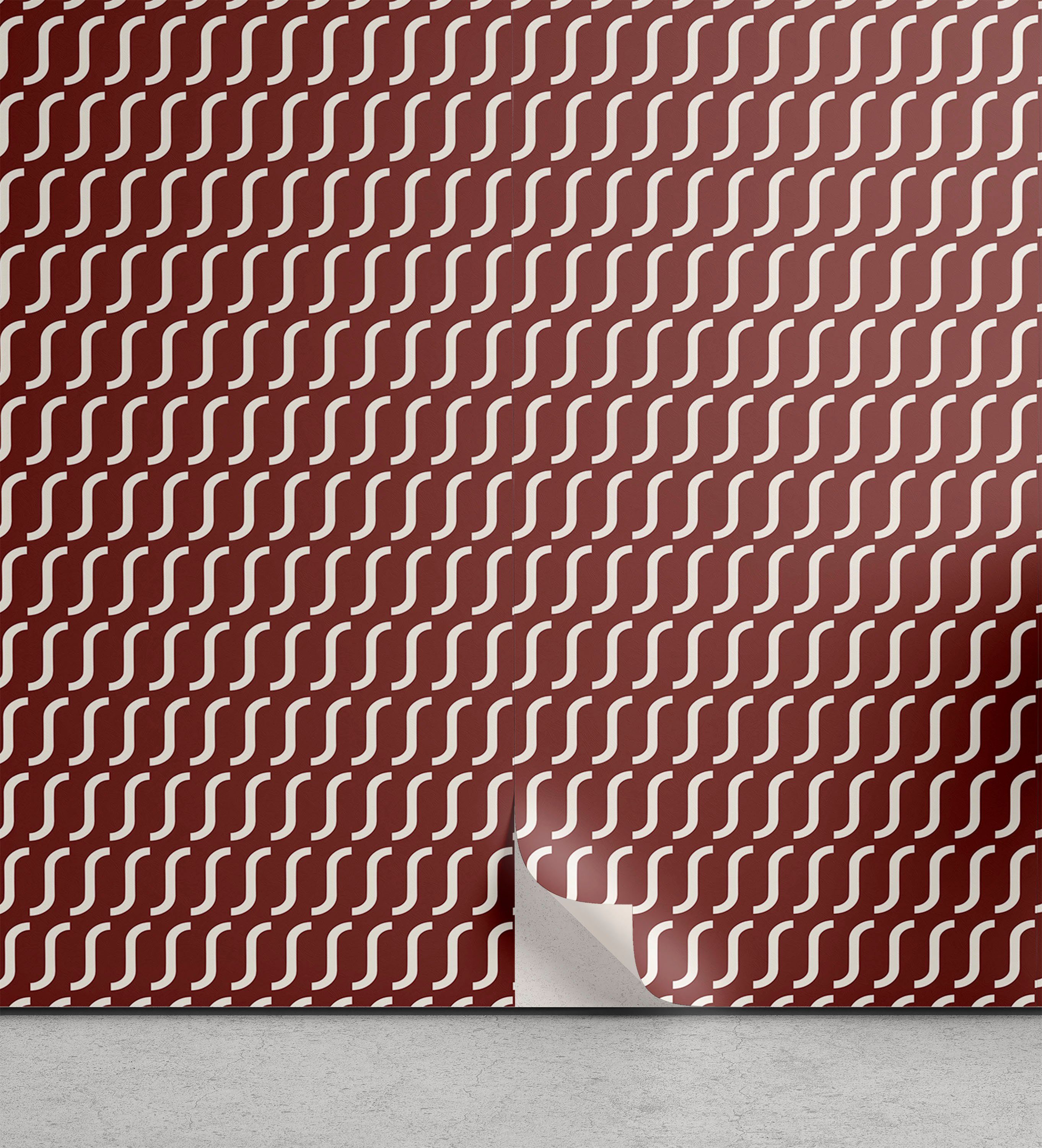 Abakuhaus Vinyltapete selbstklebendes Wohnzimmer Küchenakzent, rot Cutrvy gewellte Linien Dunkle Fliesen