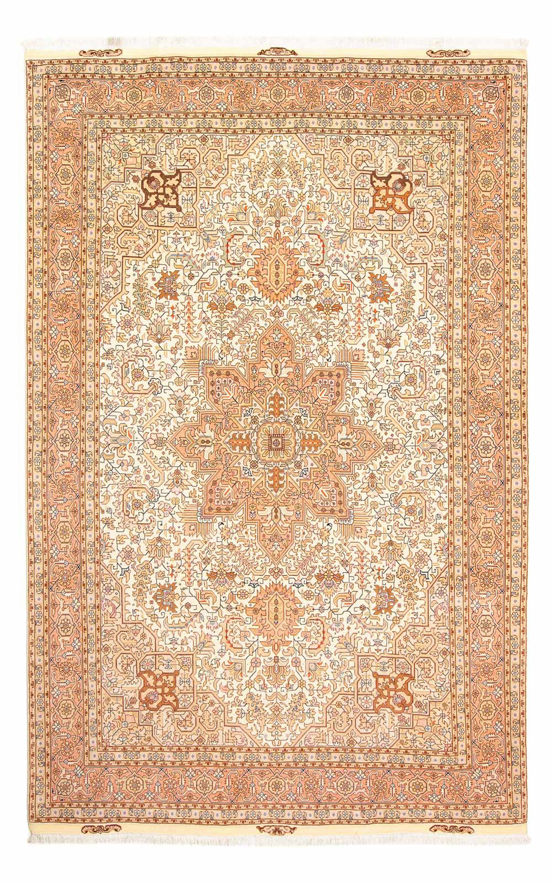 Orientteppich Perser - Täbriz - Royal beige, Handgeknüpft, mm, rechteckig, Höhe: x Zertifikat cm Wohnzimmer, morgenland, Einzelstück 308 - mit 7 - 202