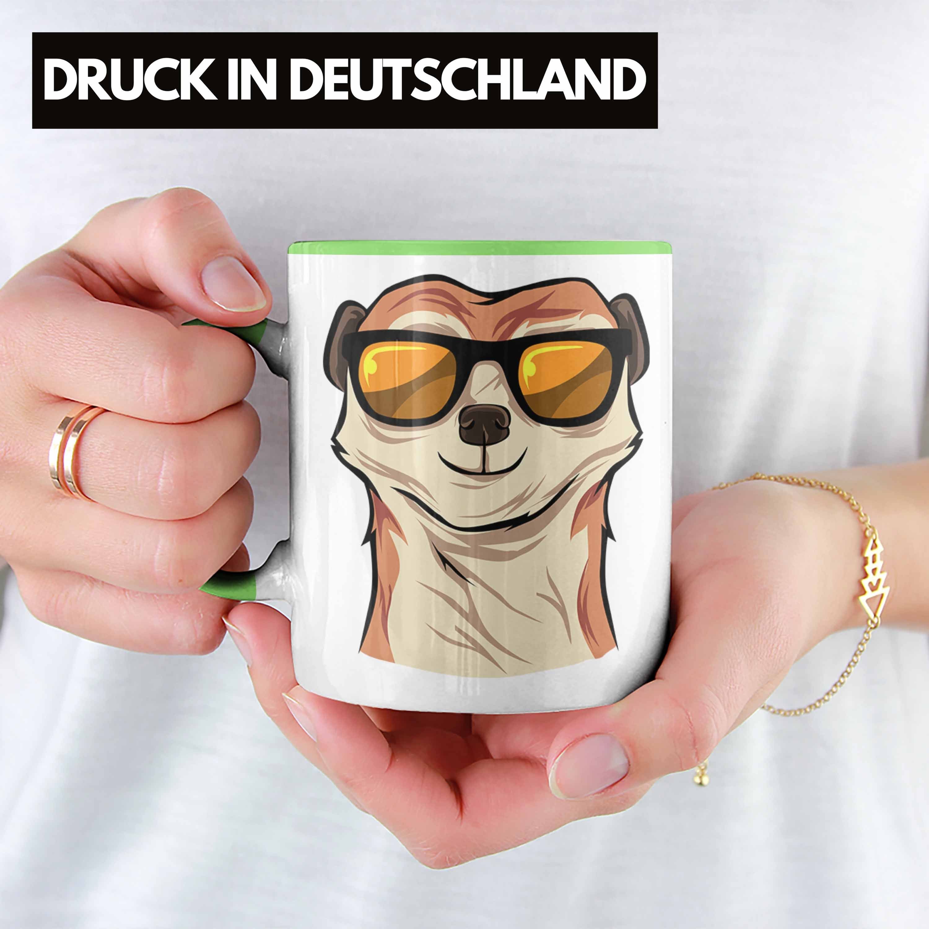 Tierliebhaber Tasse für Geschenk Lustige Grün Trendation Tasse Erdmännchen Sonnenbrille