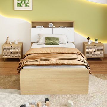 Flieks Kinderbett, Einzelbett Kopfteil mit Klappenablage und 4 Schubladen 90x200cm