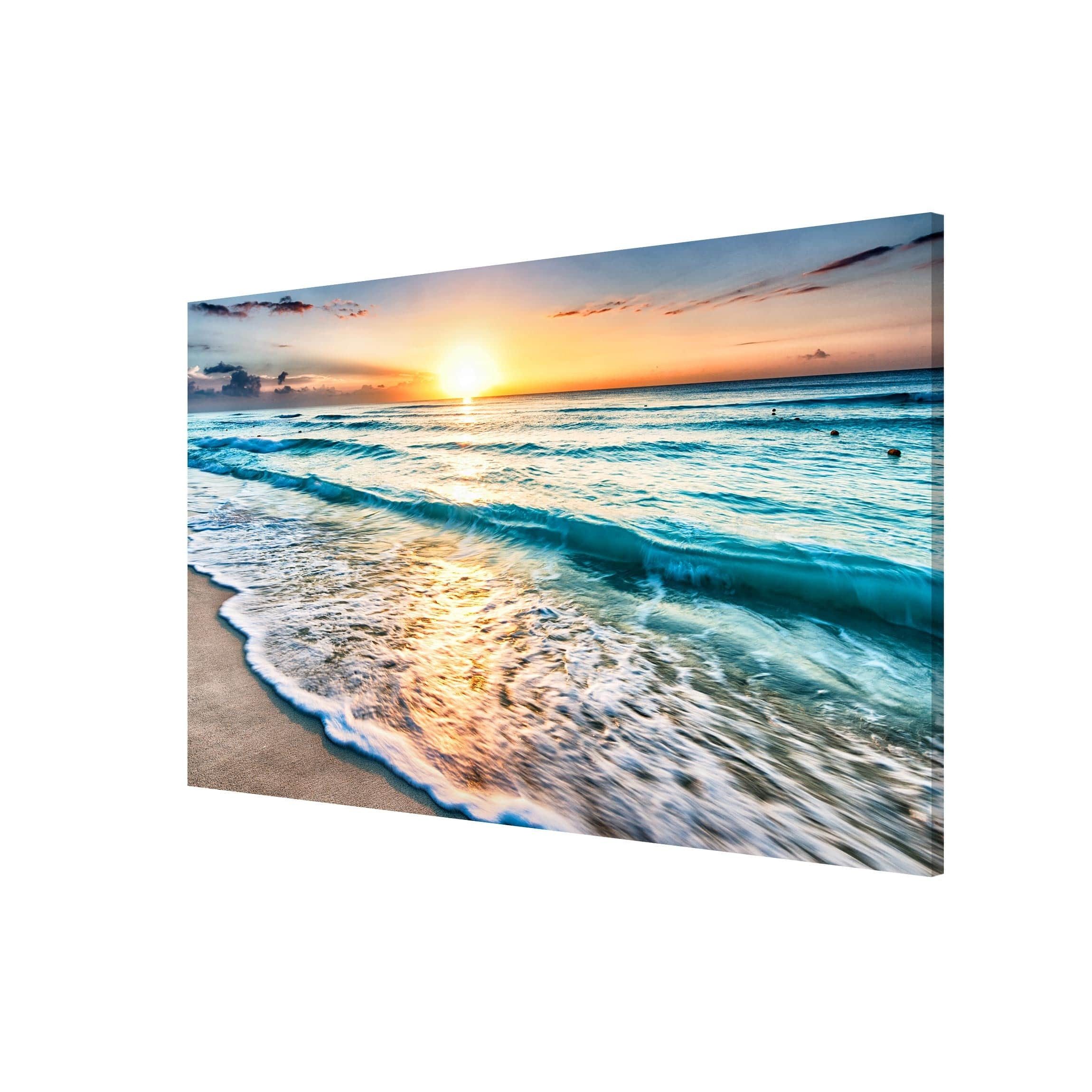Bilderdepot24 Magnettafel Küche blau Sonnenuntergang am Strand, (1-tlg., Magnetboard Pinnwand für die Wand - metallische Tafel für Magnete), Magnetwand groß mit Motiv Büro Memoboard magnetisch Querformat