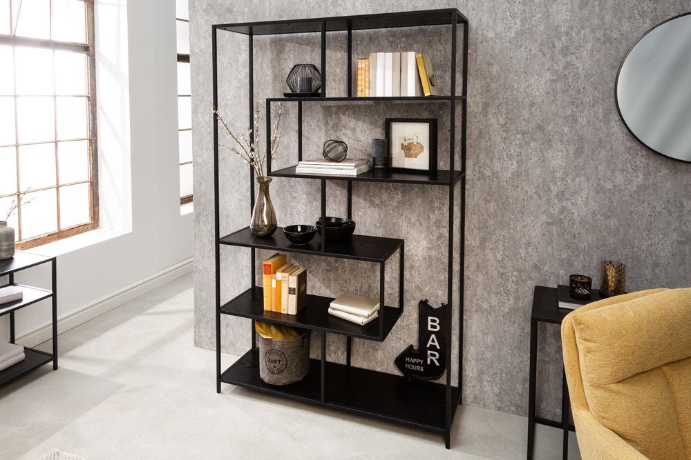 riess-ambiente Bücherregal SLIM LINE 185x114cm schwarz, Einzelartikel 1-tlg., Wohnzimmer · Holzwerkstoff · Metall · mit Ablage · Industrial