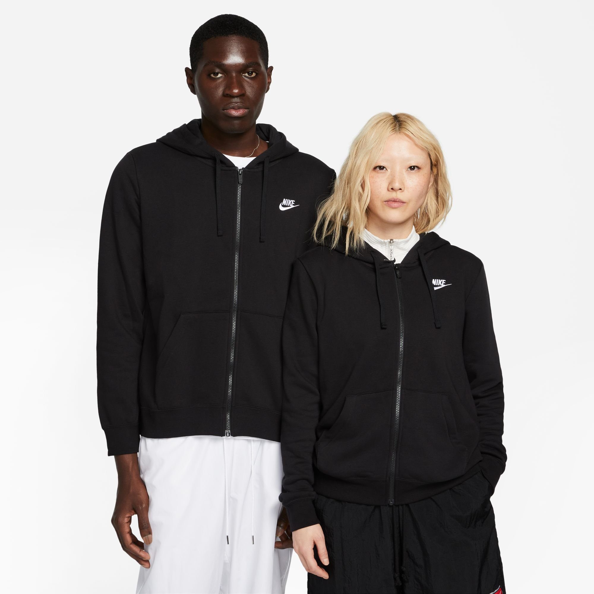 Women's Full-Zip Hoodie Club Sportswear BLACK/WHITE Kapuzensweatjacke Nike Fleece