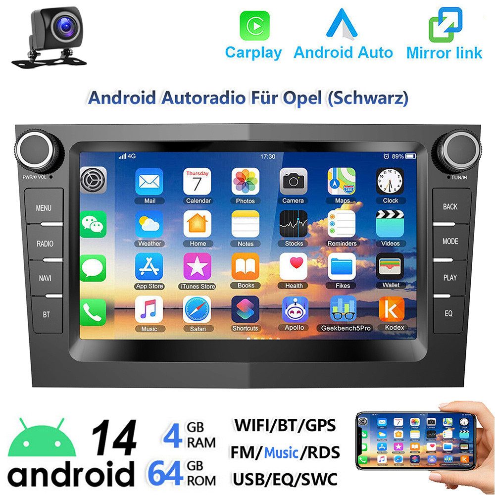 ESSGOO 7" Android 14 Carplay GPS Für Opel Astra H Corsa C D Vectra C Zafira Autoradio (DAB+ (optional), FM, RDS, Wireless Android Auto FM RDS Bluetooth EQ USB WIFI Touchscreen SWC)