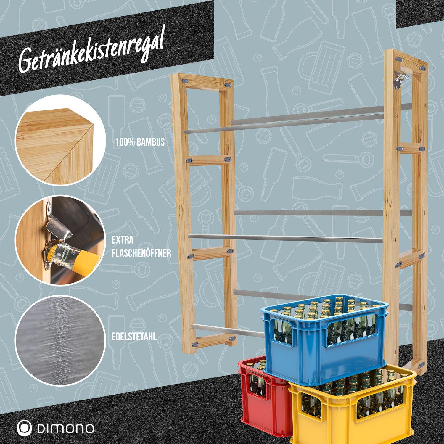 Dimono Flaschenregal DIMONO Bambus Getränkekisten Regal – Ablage für 2/3/6 günstig online kaufen