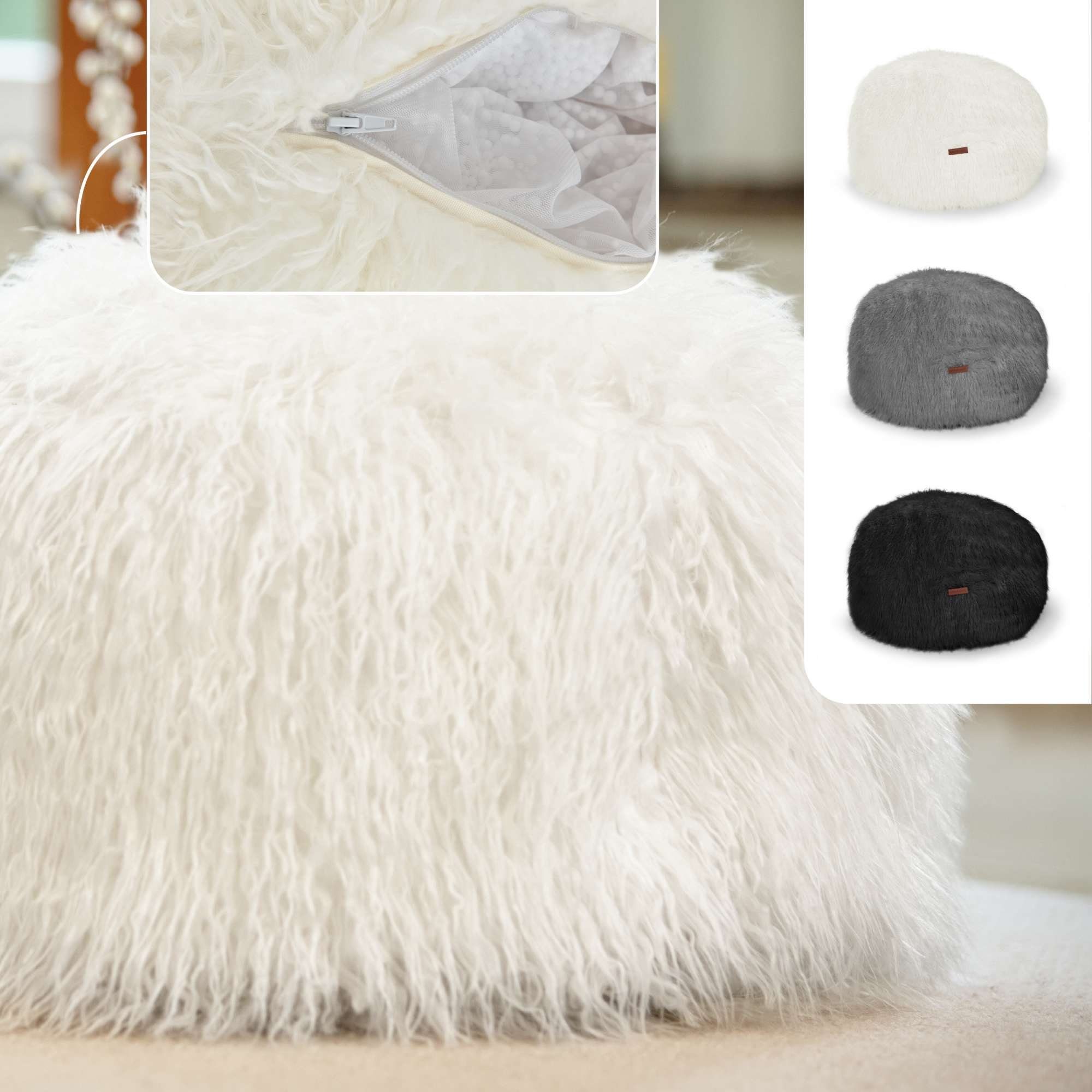 Green Bean Pouf runder Sitzpouf Felloptik in 3 Farben (EPS Perlen Füllung, günstig online kaufen