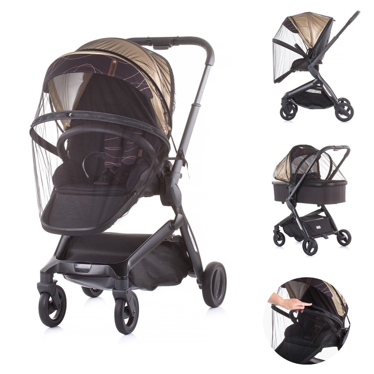 Chipolino Moskitonetz Moskitonetz Insektenschutz, schwarz Kinderwagen Reißverschluss Kinderwagen, Buggy, Lux