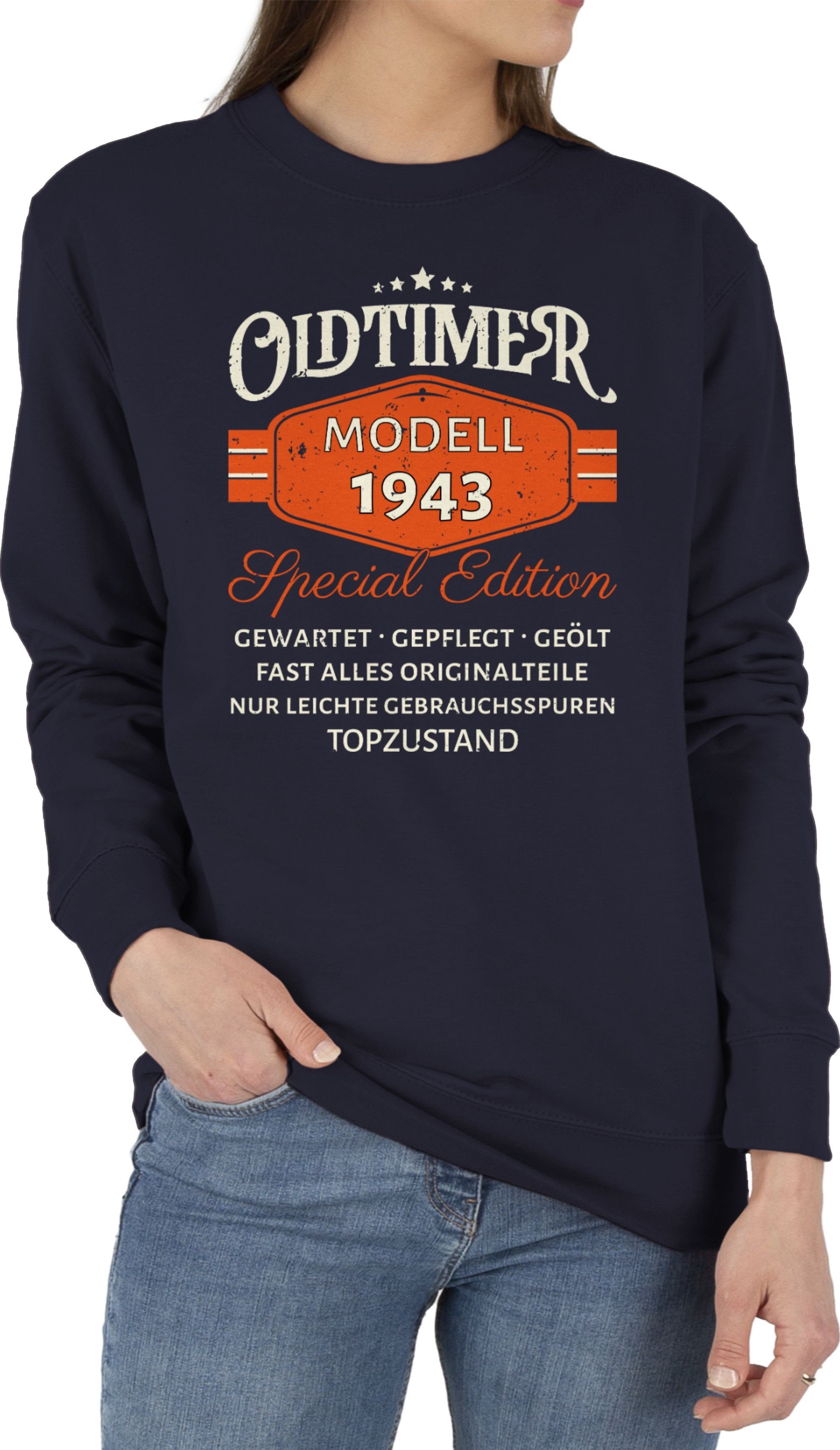 Shirtracer Modell Sweatshirt Original Special Edition Oldtimer (1-tlg) 2 80. 1943 Geburtstag Dunkelblau