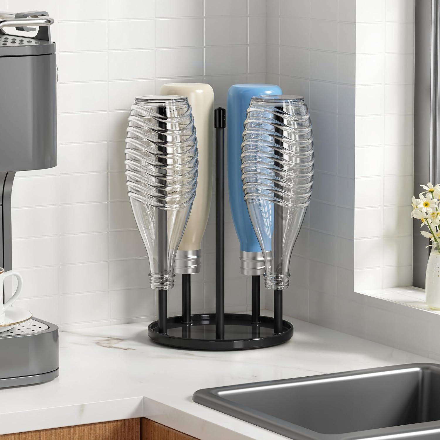 FELIXLEO Bierflaschenhalter Flaschenhalter SodaStream Keramik Abtropfständer 5 Flaschen, (1-St) – Bild 3 von 5