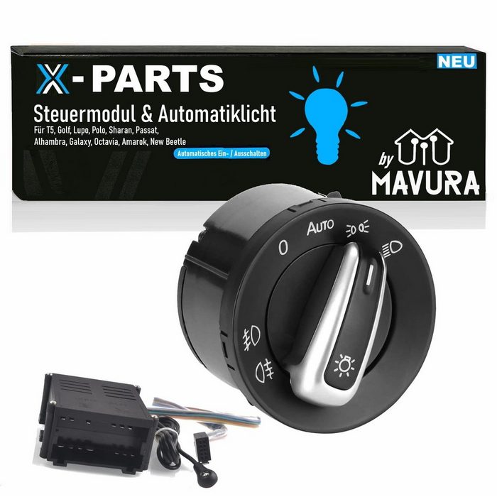 MAVURA Lichtschalter X-PARTS Lichtautomatik Automatiklicht Lichtsensor Chrom Tunnellicht (für Amarok New Beetle) T5 Golf Lupo Polo Sharan Passat Alhambra Galaxy Octavia