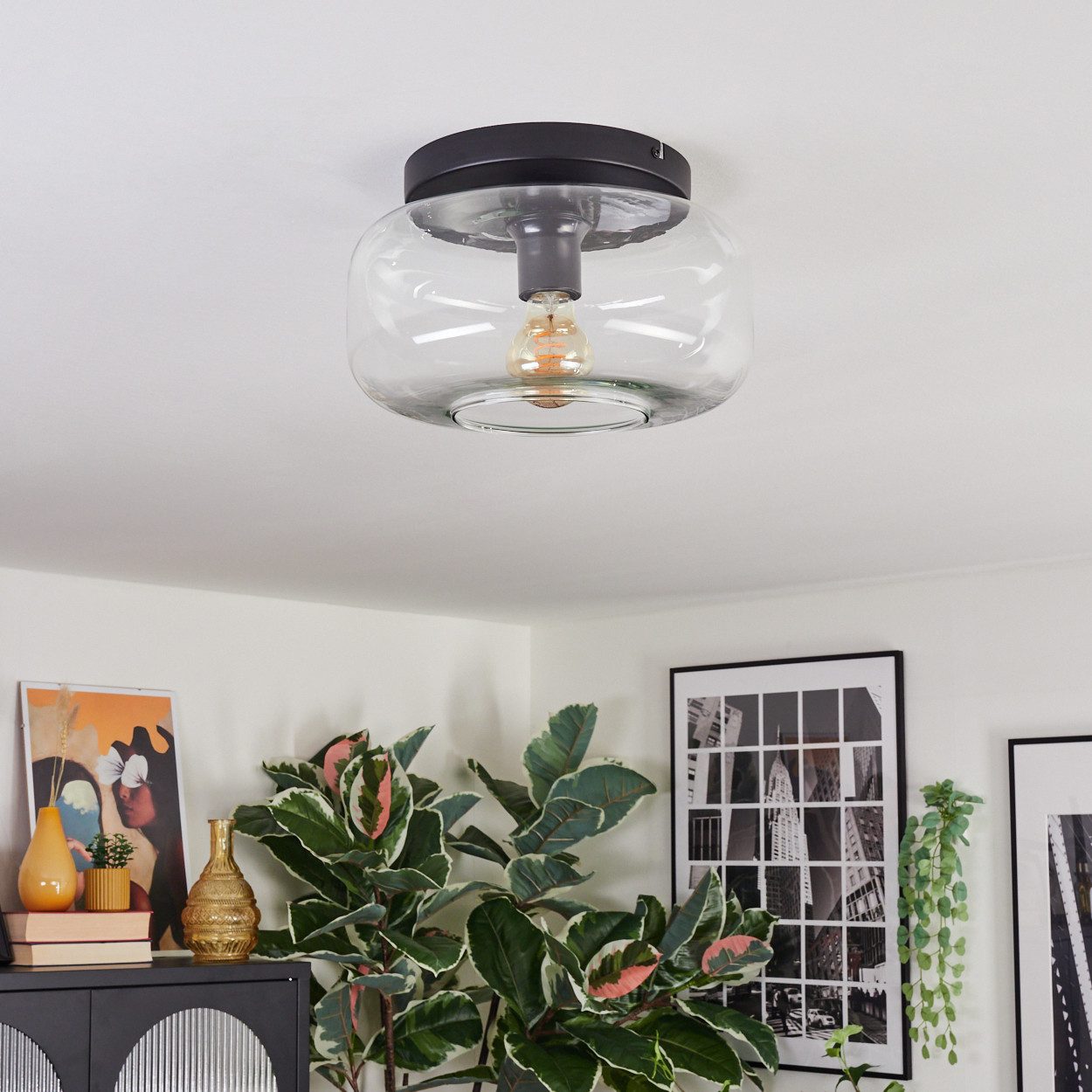 hofstein Deckenleuchte Deckenlampe aus Metall/Glas in günstig online kaufen