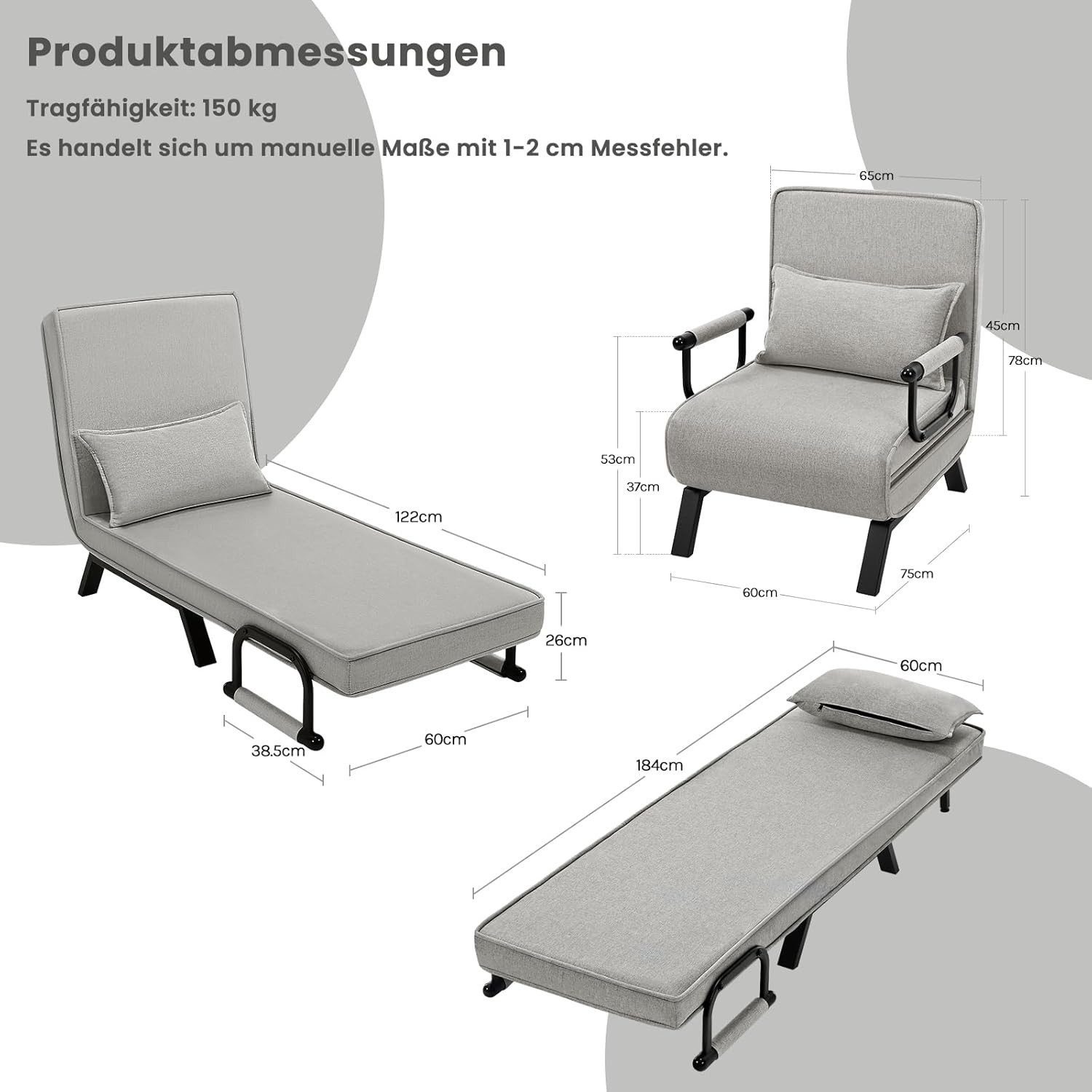 Woltu Schlafsofa, 1 Teile, Schlafsessel 3 in 1, mit Bettfunktion, Sofabett Gästebett