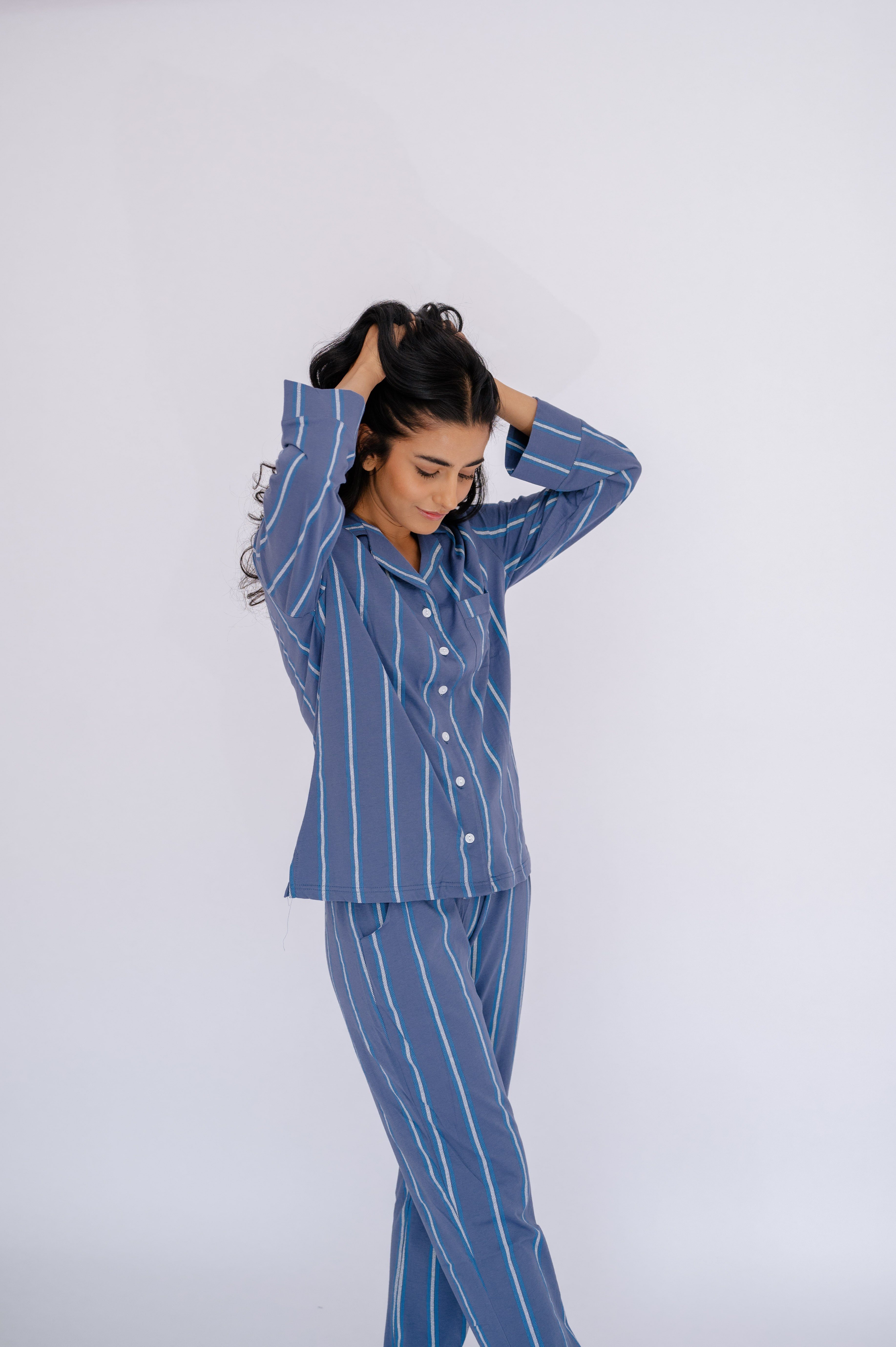 tlg., blau Streifendesign Stück) in Pyjama Schlafanzug SNOOZE mit (2 OFF 1