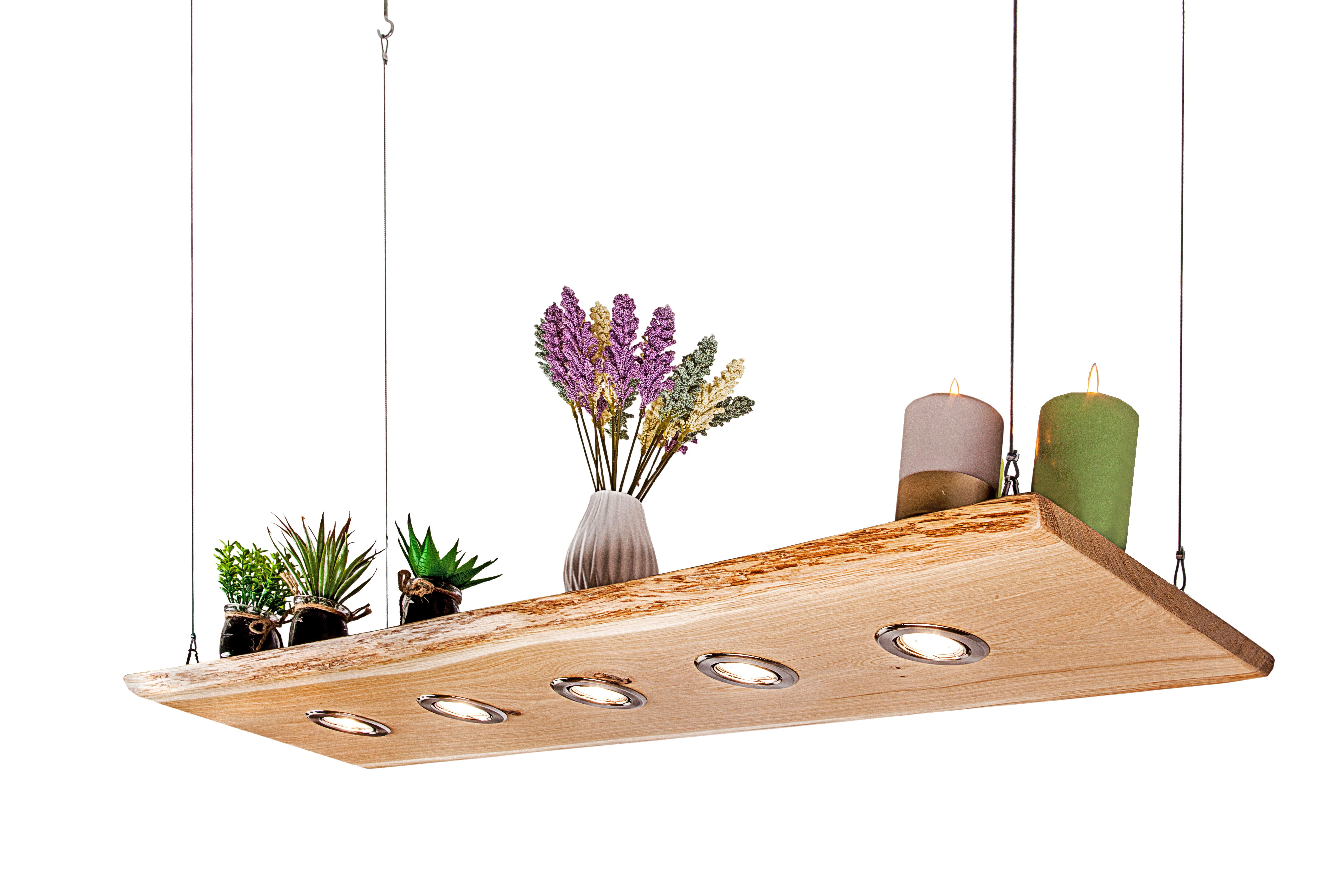 Blockholz-Schmiede Pendelleuchte Eiche ohne Rinde 80cm - 120cm Smart Home Hängeleuchte, LED wechselbar, warmweiß