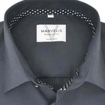 MARVELIS Businesshemd Businesshemd - Modern Fit - Langarm - Einfarbig - Anthrazit