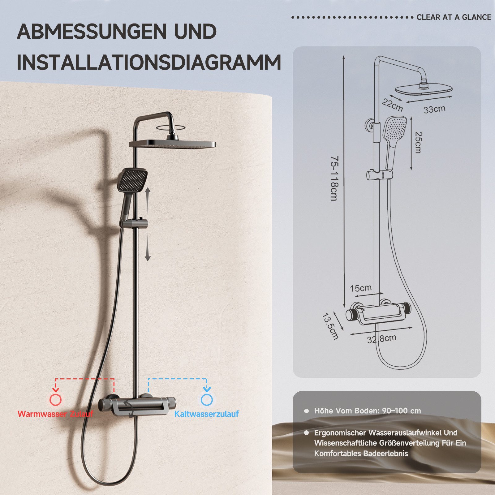 Oihpaw Duschsystem Premium Duschsäulen-Set 3in1, 330x220mm Regendusche mit günstig online kaufen