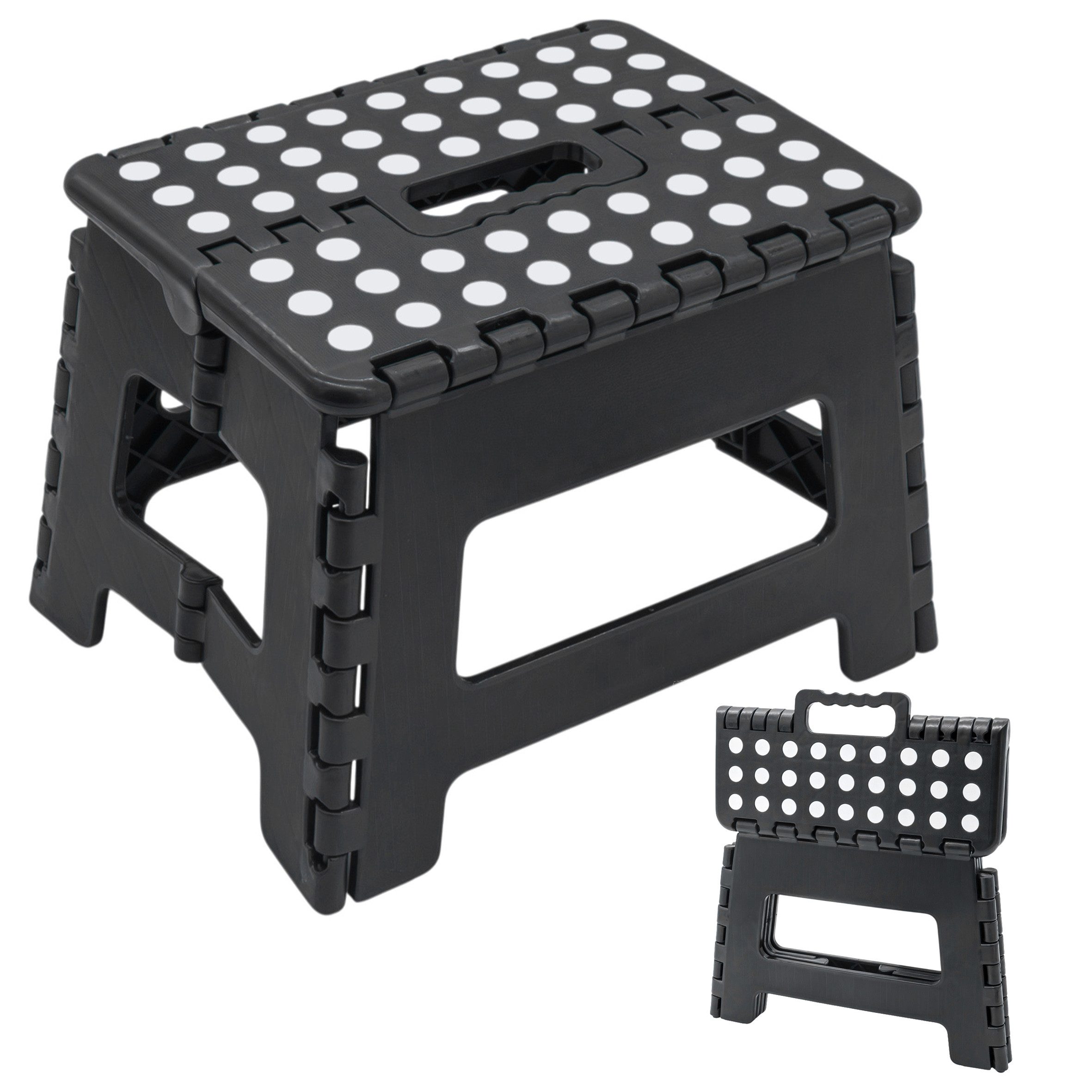 Spetebo Tritthocker Kunststoff Klapptritt mit gummierten Füßen (schwarz, 1 St., bis 100 kg belastbar), Hocker mit rutschfester Trittfläche