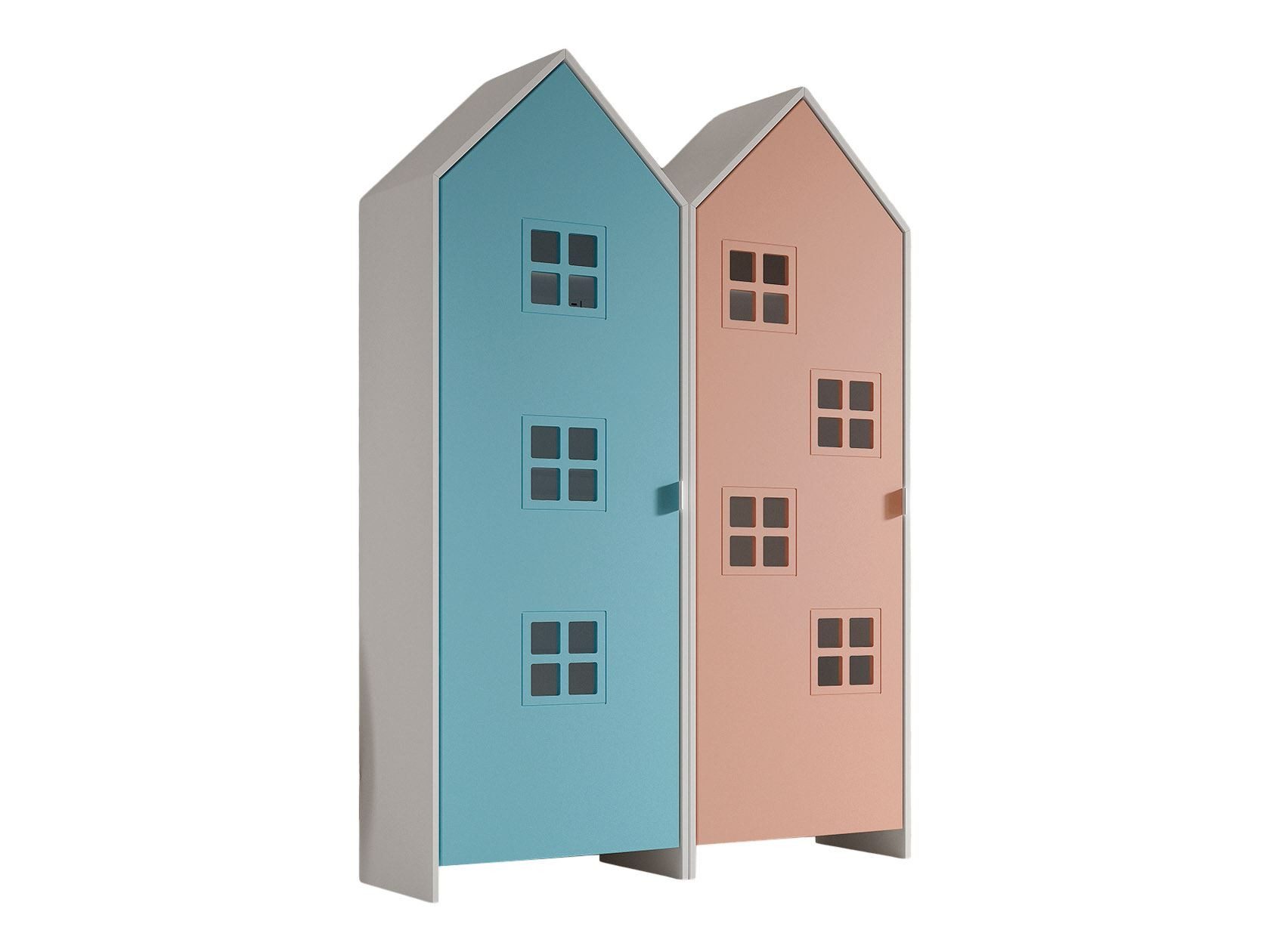 58 aufm Kessel Mehrzweckschrank-Set Regalschrank Set Kania 115x37x171 Regal Kombination MDF Weiß /Bunt, (inkl. Versand, Lieferung bis Verwendungsstelle), Set bestehend aus 2 Schränken mit 1 Tür, 3 Einlegeböden, Kleiderstange