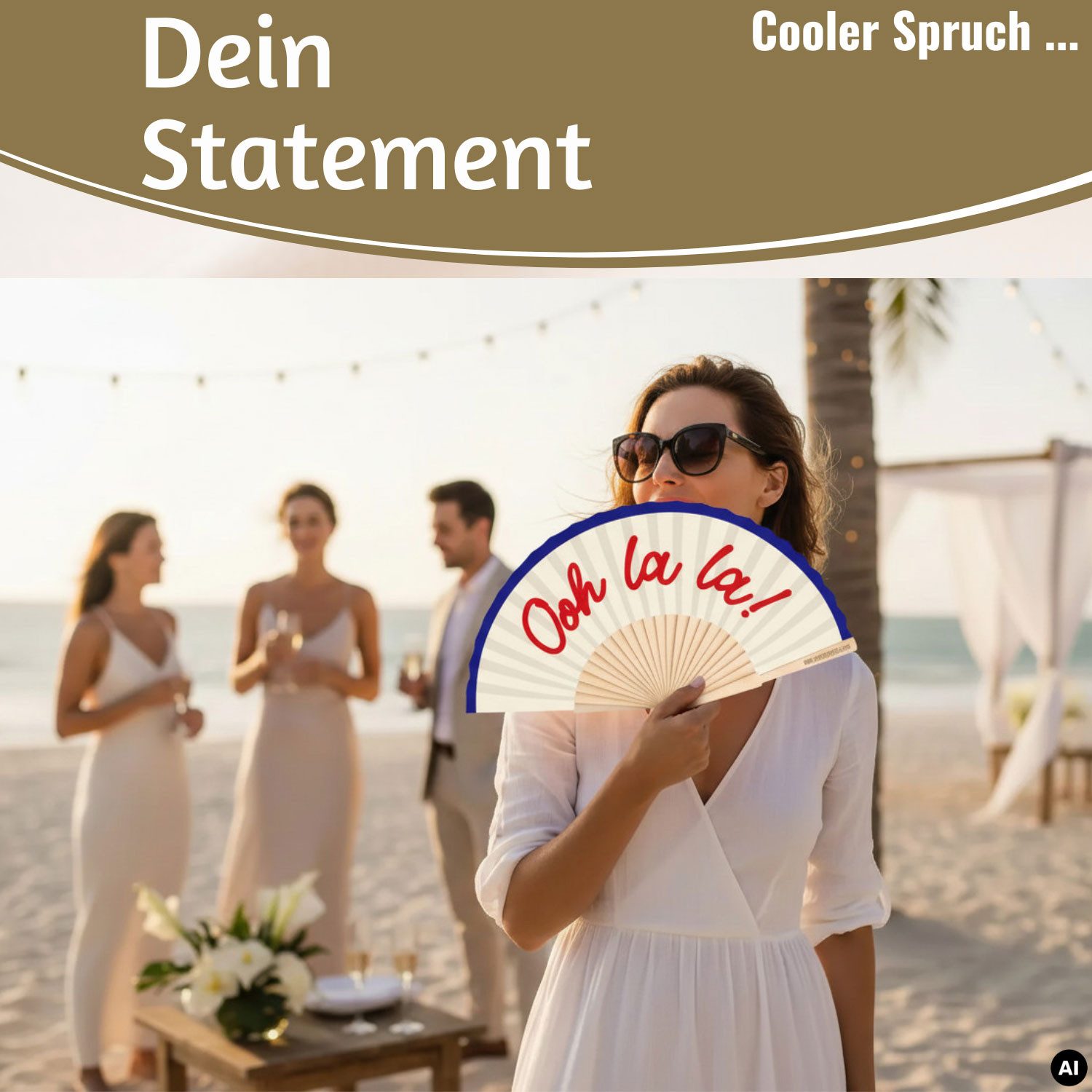 LS-LebenStil Handfächer Holz Stoff Fächer "Ooh La La" Weiß Blau Rot faltbar Faltfächer, (hochwertig aus Holz mit Stoff und coolem lustigem Spruch, 1-tlg., Styli – Bild 4 von 5