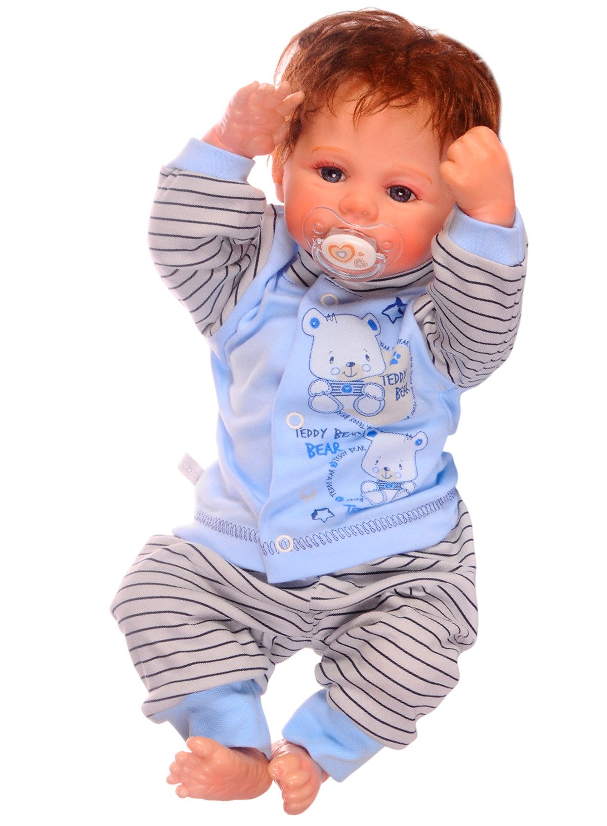 La Bortini Langarmshirt & Hose Baby Anzug Hemdchen Mitwachshose Mütze Blau gestreift Set (Erstlingsset für Jungen) für Neugeborene 44 50 56
