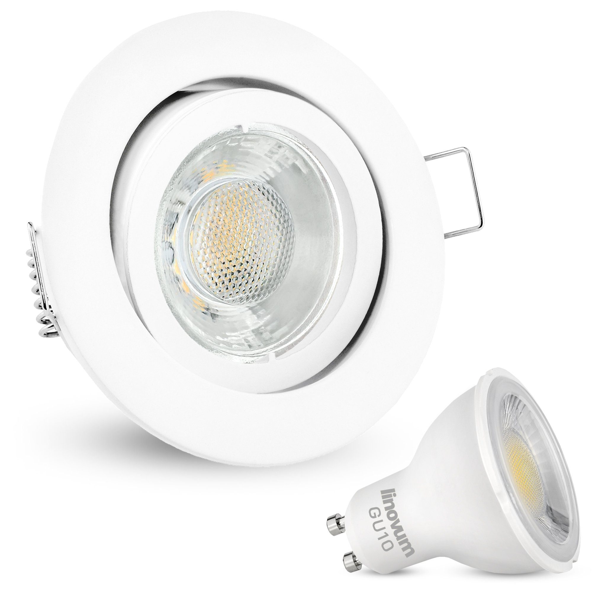 GU10 - LED Leuchtmittel LED linovum Leuchtmittel Weiss rund Einbaustrahler inklusive schwenkbar, 230V neutralweiss 3W Einbaustrahler inklusive,