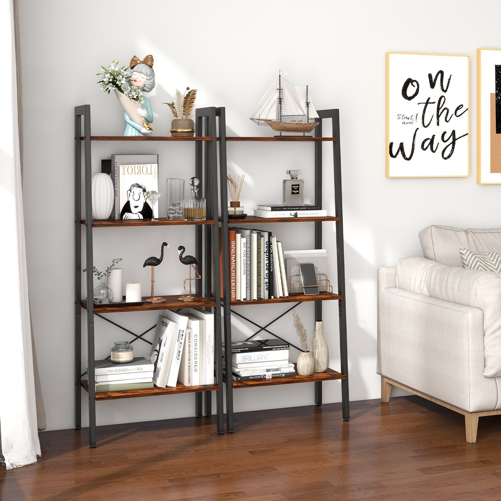 COSTWAY Bücherregal, stehend, 4 Ebenen, Metallrahmen, günstig online kaufen