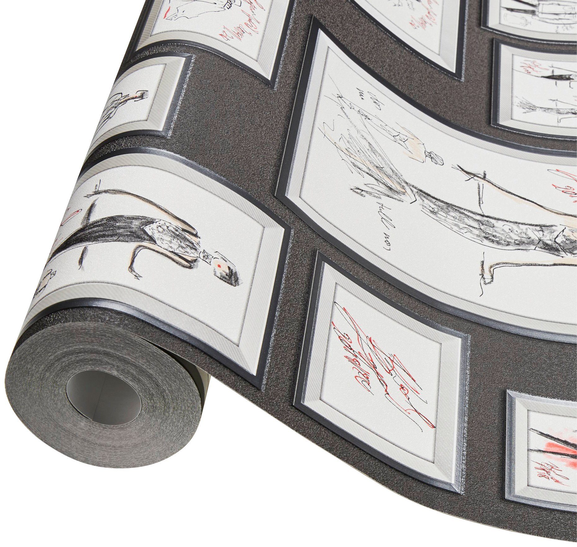 Architects Sketch, Vliestapete Tapete Designer grau/weiß/rot Bilderrahmen Tapete Paper