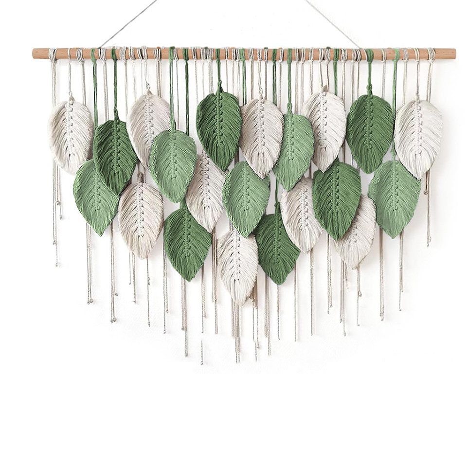 Agger Wanddekoobjekt Großer Wandbehang Wandteppich, Boho Makramee Gewebte Handgemachte, Quaste Blatt Tapisserie Böhmische Wandkunst Dekor