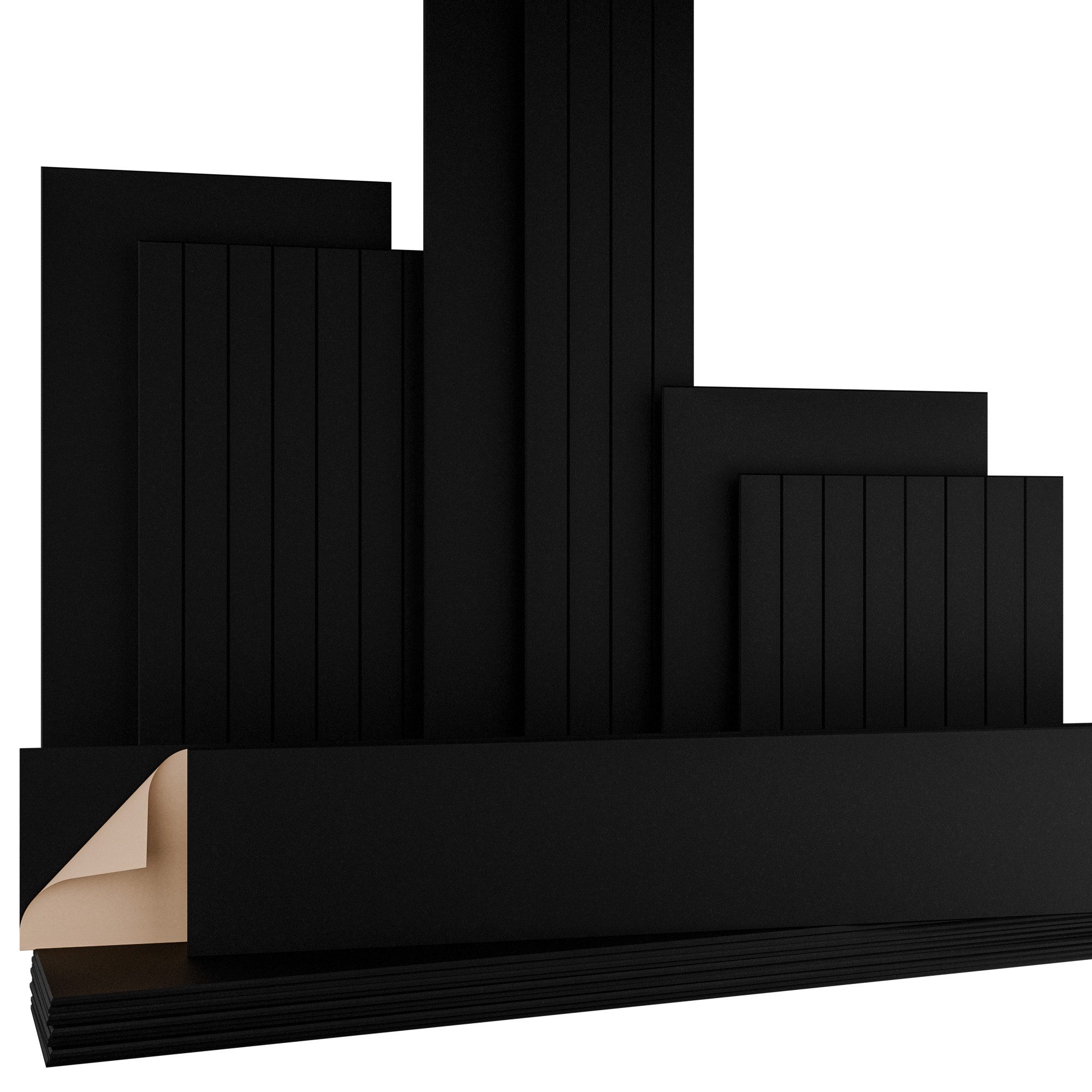 AKUSTIKO Schallschutzpaneel, (Selbstklebend 240x30cm - 2 Stück Schwarz Akustik Wandpaneele Schallschutz & Raumakustik Panels Filz 9mm Hexim Decken- & Wandverkleidung Sound Optimierung (1.44m)