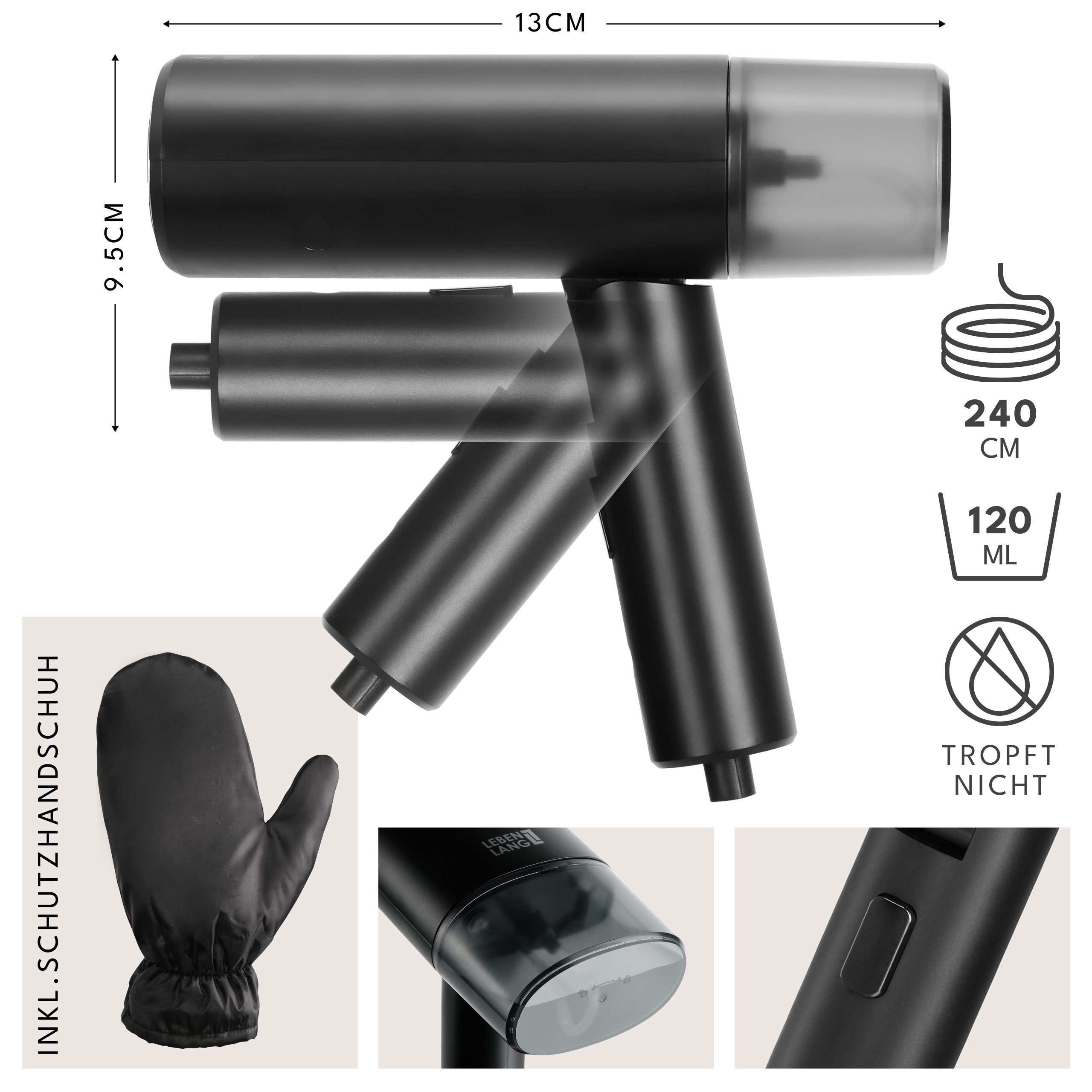 Lebenlang Reise-Dampfbügeleisen Travel Steamer, Mit 120ml Tank, Praktischer Reisebegleiter, 900,00 W, Kompakt & Faltbar