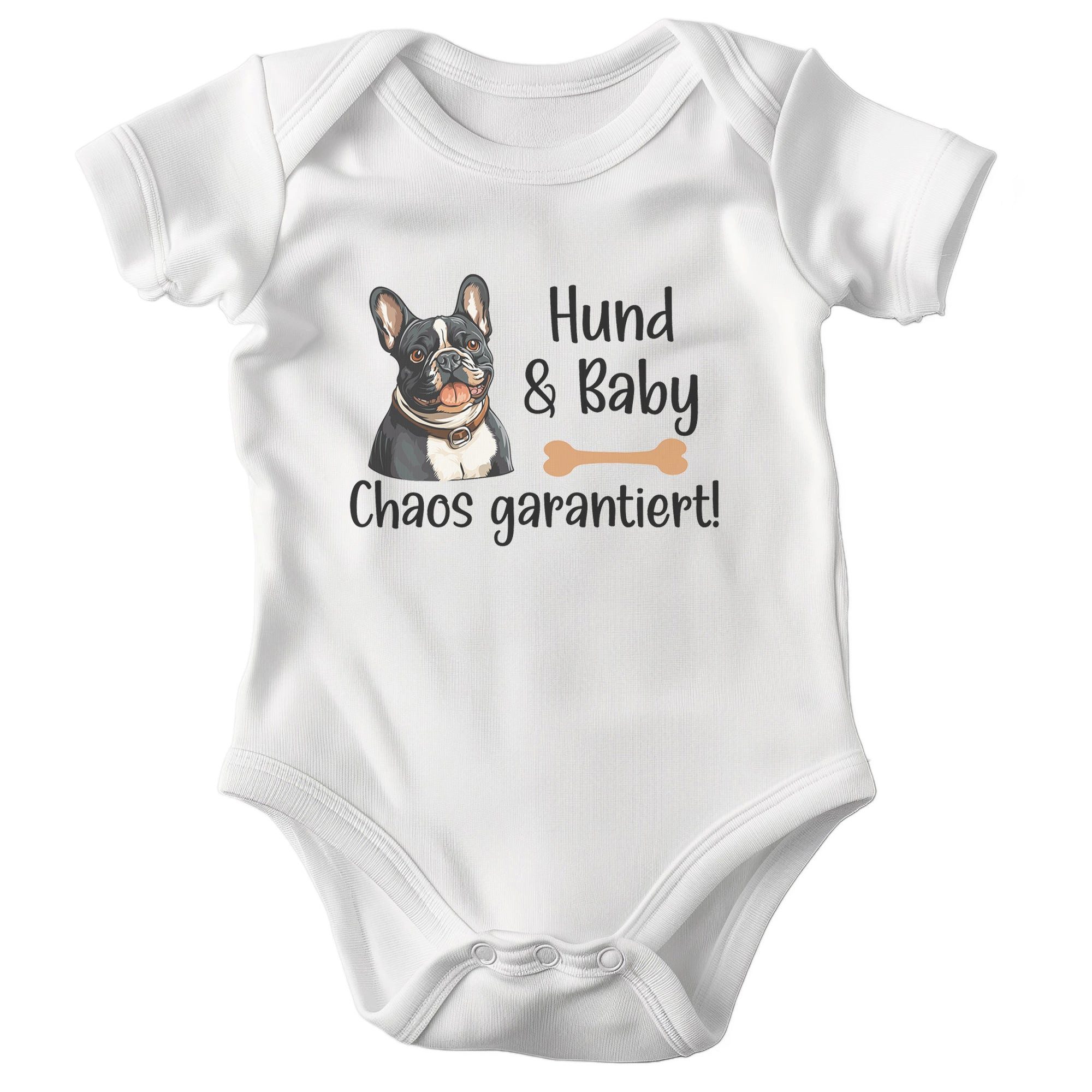 22Feels Kurzarmbody Bio Unisex Babybody Weiß Frenchie Chaos Geschenk Taufe 1. Geburtstag BIO-Baumwolle - In Deutschland Bedruckt - Niedlicher Print
