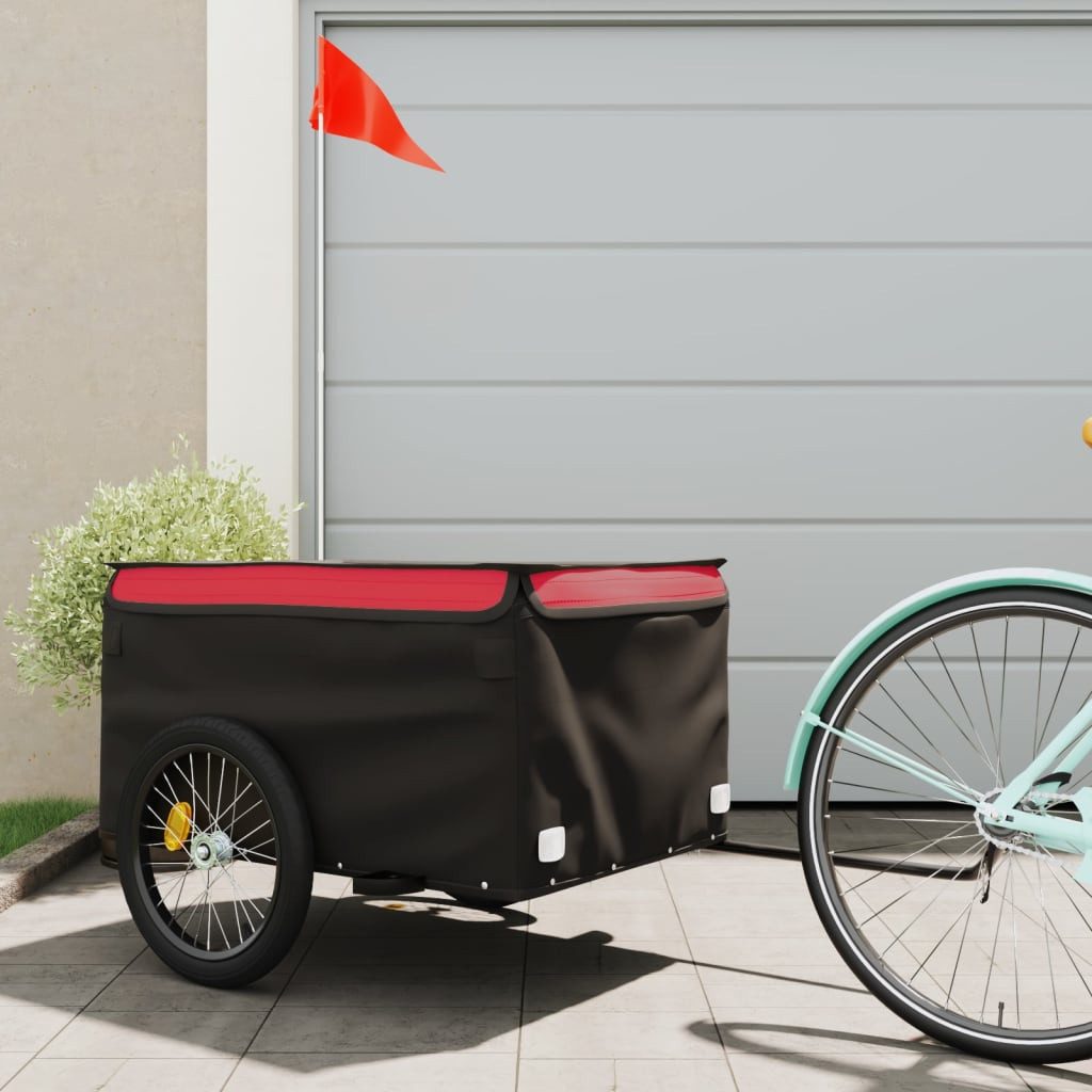 Thumbnail - vidaXL Fahrradkinderanhänger Lastenanhänger Schwarz und Rot 45 kg Eisen Cargo Fahrrad Fahrradanhäng