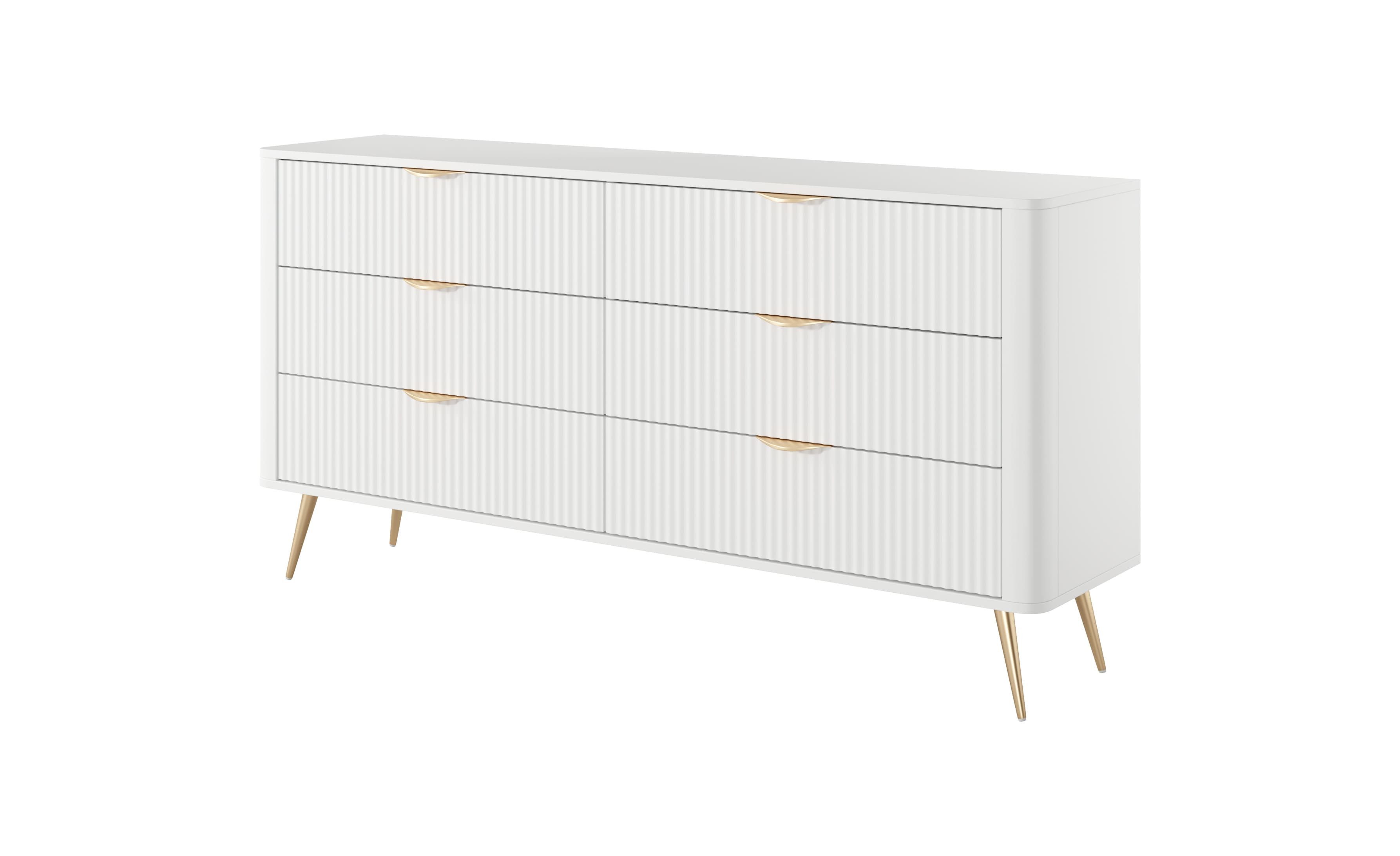 MOEBLO Kommode Pholx B 163 6s (Griffe und Beine aus Metall, geriffelte-Fronten, Sideboard Wohnzimmer Kommode Schlafzimmer Komodenschrank Highboard) – Bild 3 von 5