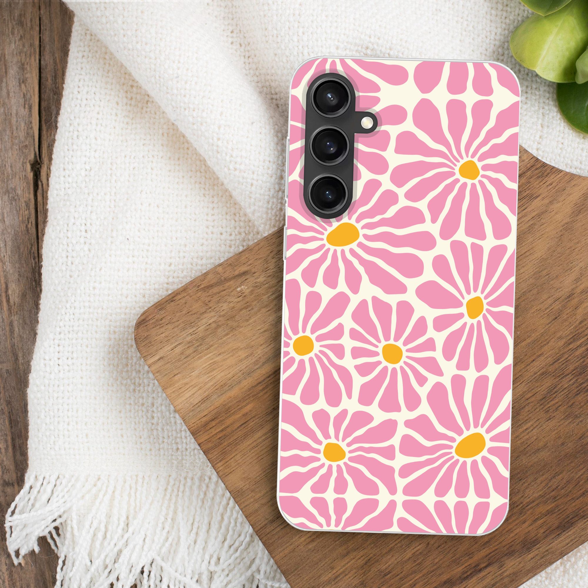 MuchoWow Handyhülle für Samsung Galaxy S23 FE Blumen - Muster - Rosa - Beige - Orange