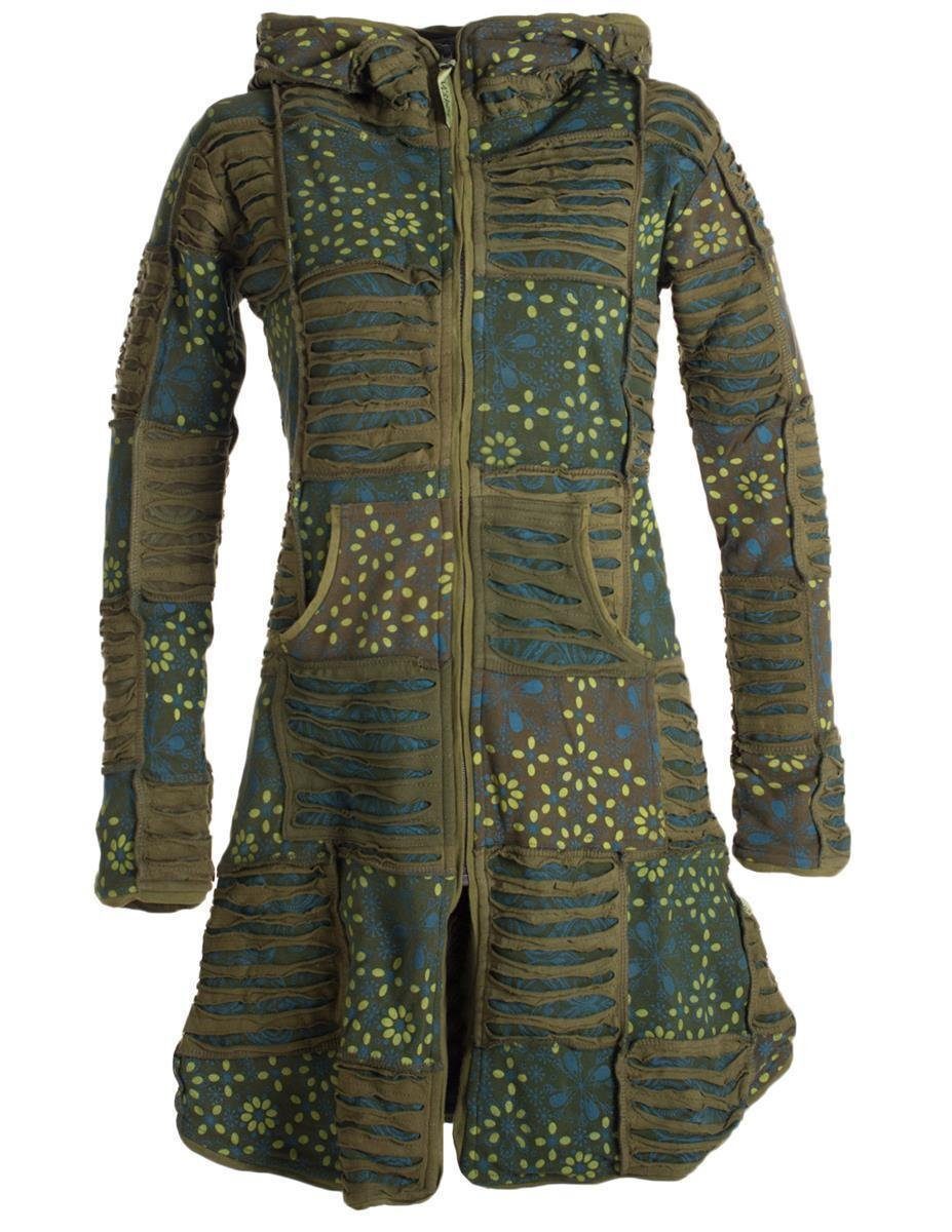 Vishes Kurzmantel Patchwork Mantel mit Cutwork Fleece gefüttert Hippie, Ethno, Boho Style