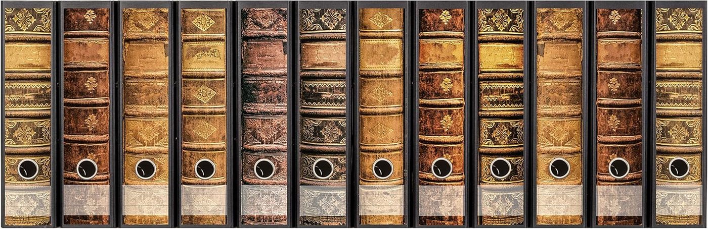 codiarts.® Aktenordner Ordnerrücken Sticker für 9 oder 12 breite Ordner - Motiv: alte Bücher, zum Beschriften