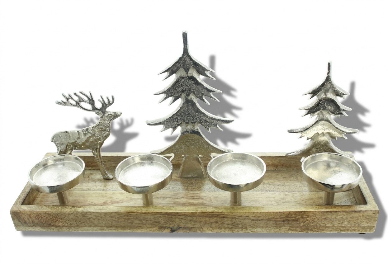 Home-trends24.de Teelichthalter Kerzenhalter Waldszene Adventskranz Kerze Weihnachten Deko 50 cm (1 St) – Bild 2 von 3