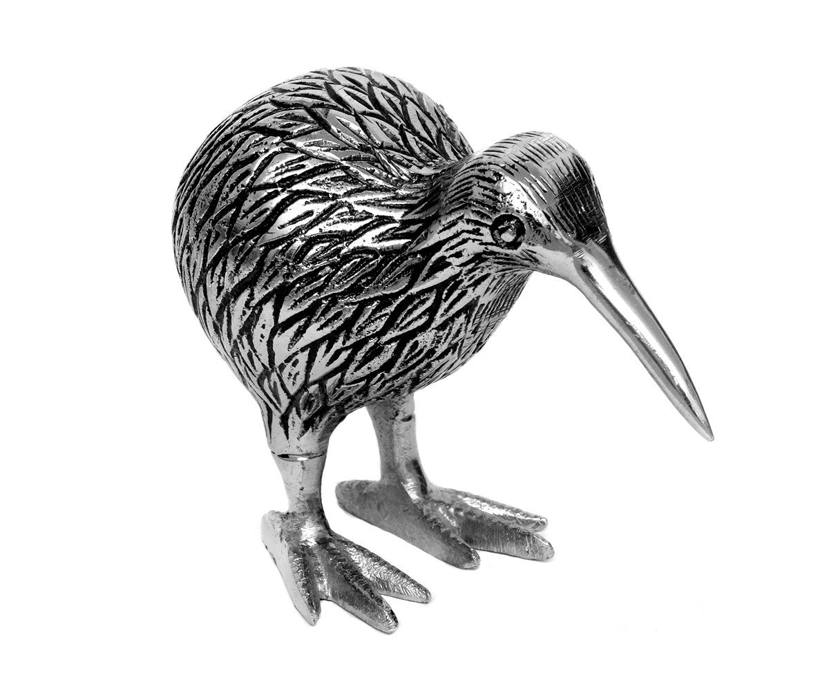 Tierfigur Dekoration Dekofigur Schwarz Vogel Figur Handarbeit Silber Glücksbringer versilbert Kiwi Deko Lila Neuseeland Laufvogel Tier Gold Metall Brillibrum Silber-Schwarz