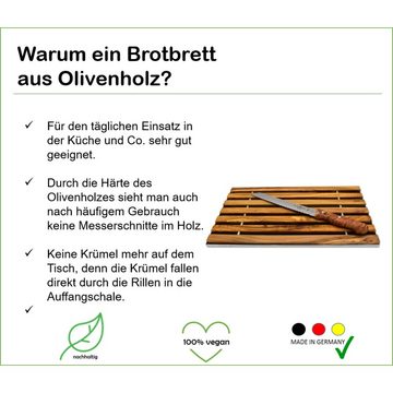 Olivenholz-erleben Brotschneidebrett Brotbrett DESIGN, (1-St), antibakterielle Wirkung