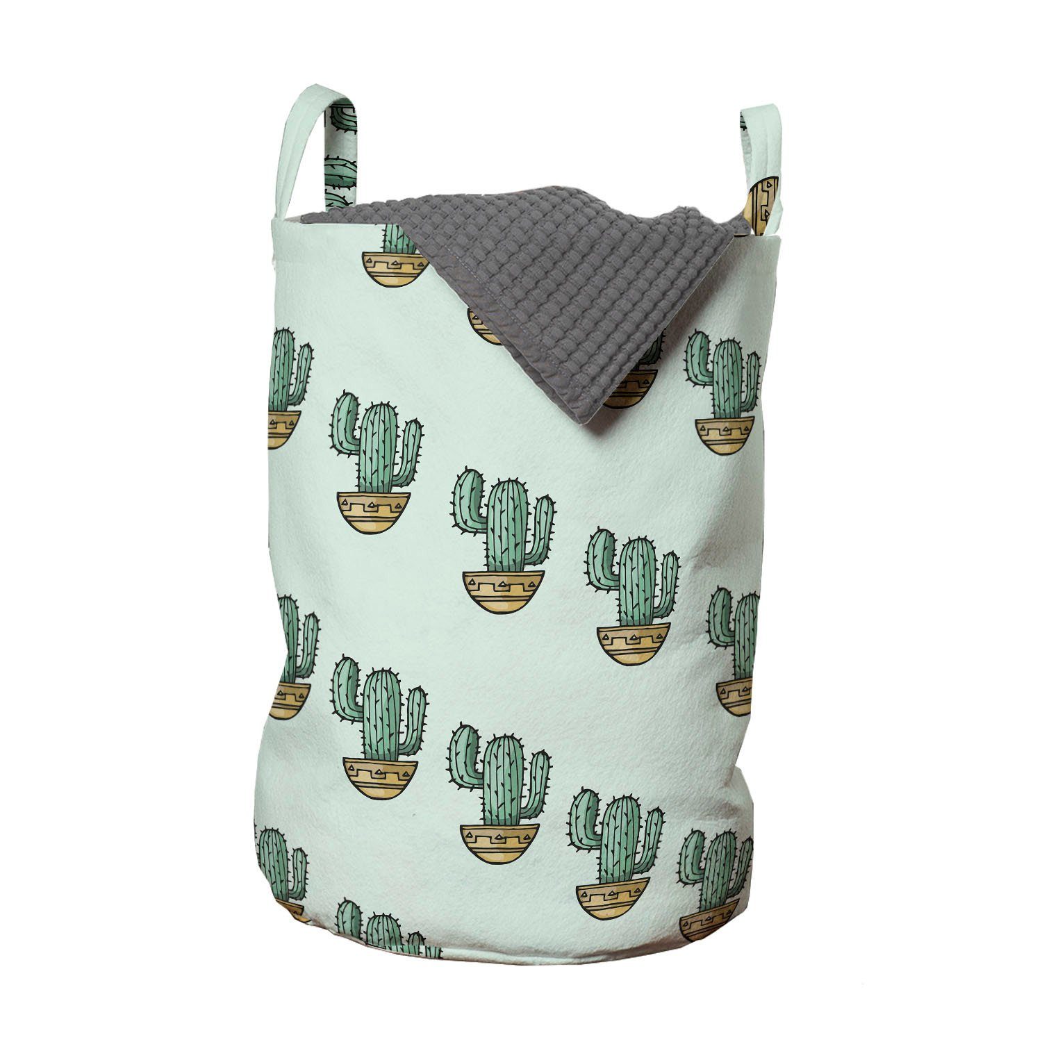 Abakuhaus Wäschesäckchen Wäschekorb mit Griffen Kordelzugverschluss für Waschsalons, Botanisch Repetitive Cacti in Töpfe