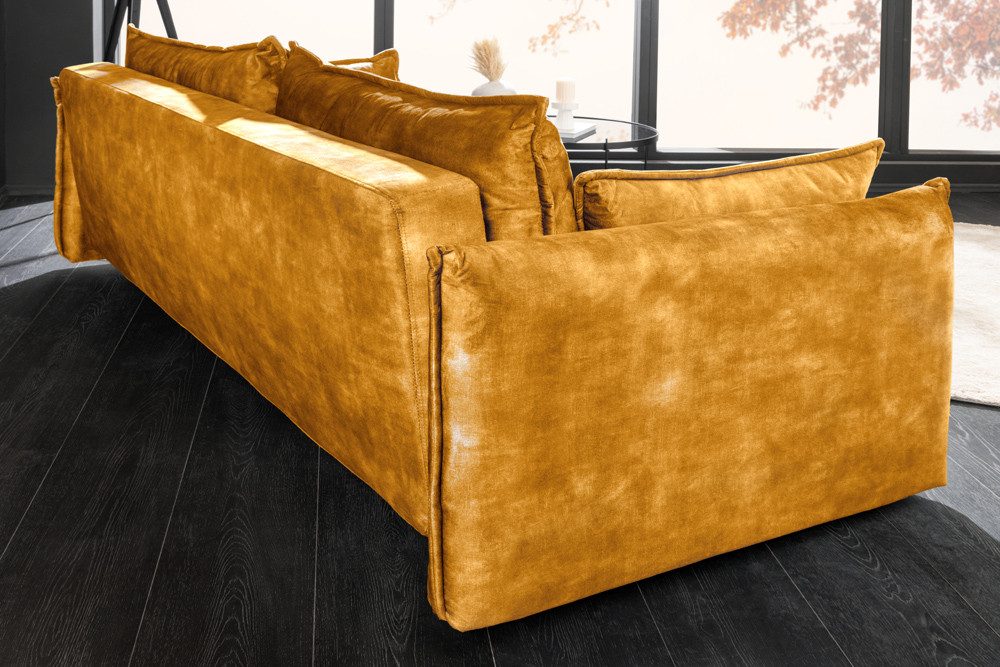 riess-ambiente Schlafsofa APARTMENT 215cm senfgelb -Samt, inkl. Kissen, inklusive Bettkasten, Einzelartikel 1 Teile, 3-Sitzer-Couch mit Bettfunktion - ideal für Wohn- oder Gästezimmer