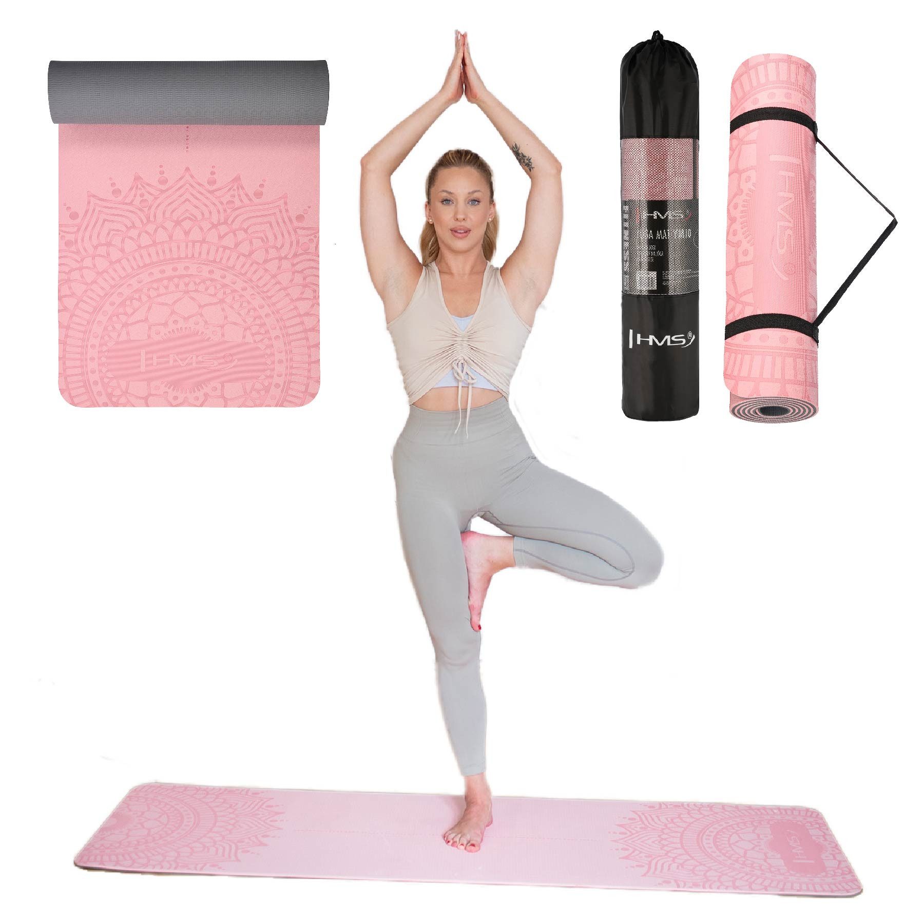 Pilatesmatte Yogamatte "Mandala" rosa Sportmatte Yoga Pilates 182x61cm