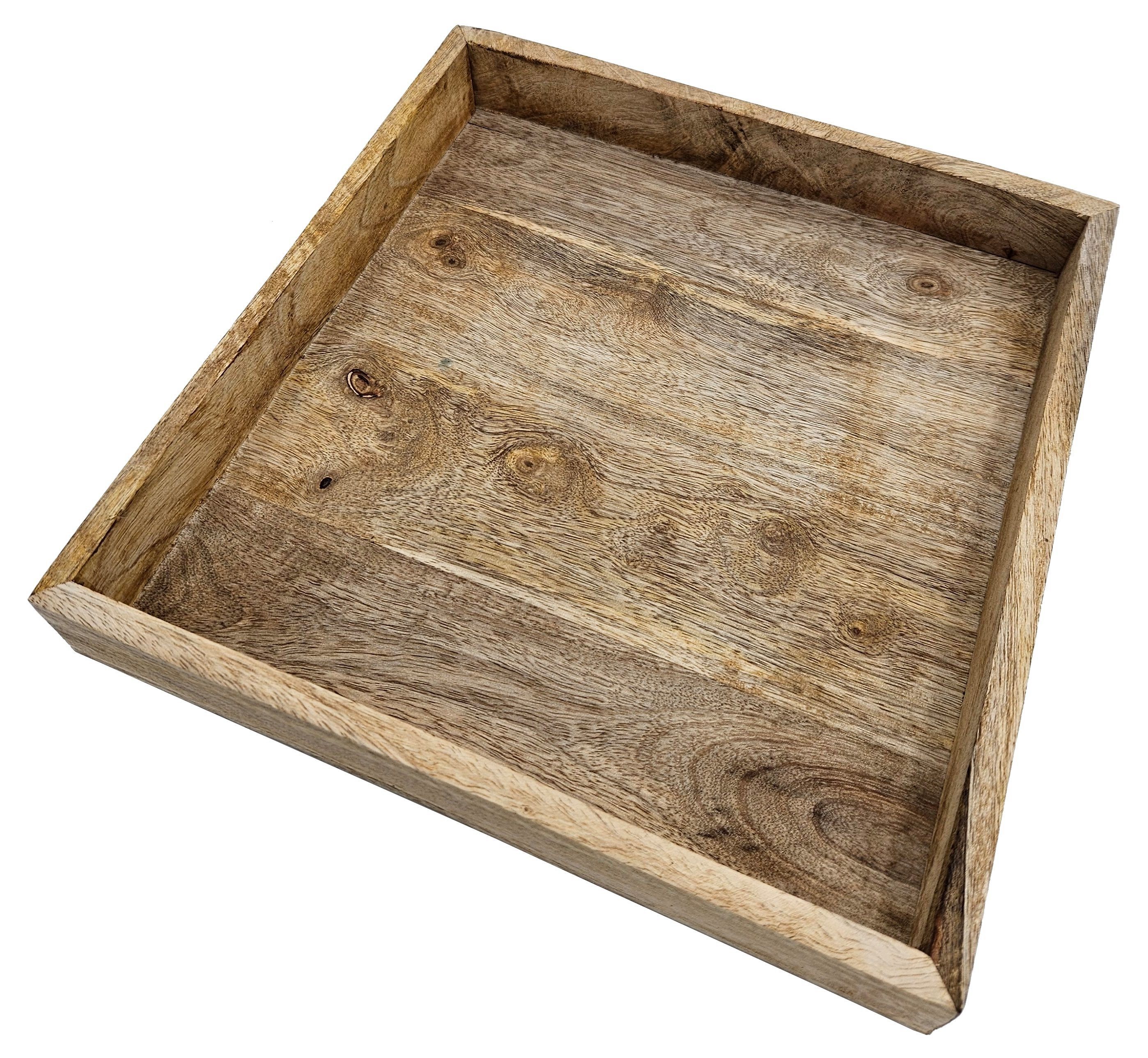 Meinposten Dekotablett Tablett Mangoholz Dekotablett massives Holz 30 x 30 cm (1 St)