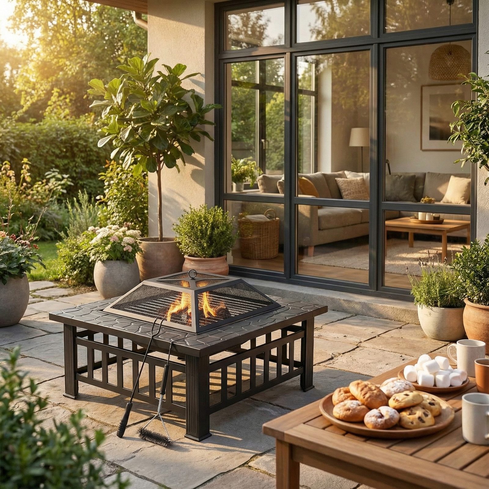TLGREEN Feuerschale 3 in 1 - Gartenfeuerstelle mit Grill & Funkenschutz, (8 günstig online kaufen