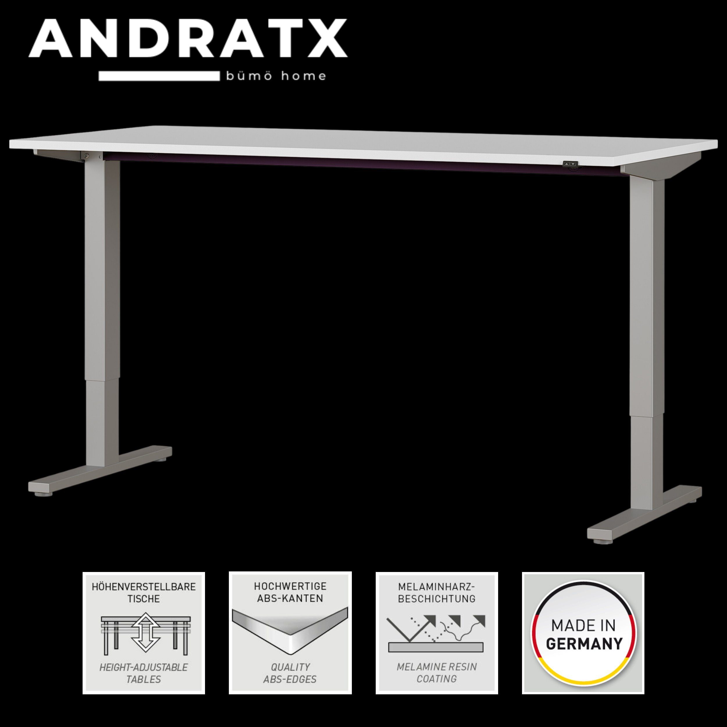 Schreibtisch Andratx, Lichtgrau-Silber bümö elektrisch 160x80 cm, Lichtgrau/Silber höhenverstellbar,