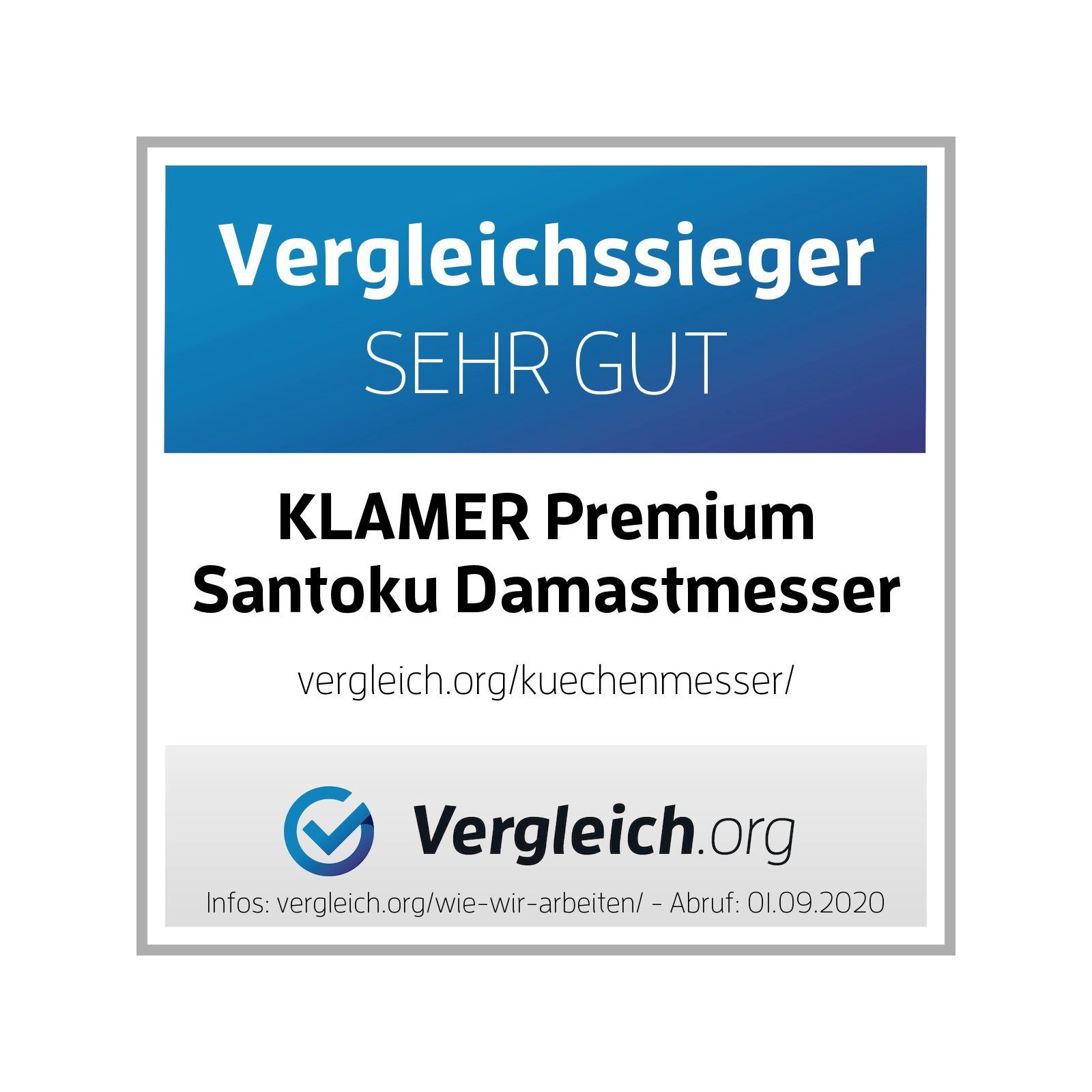 KLAMER Damastmesser Premium Santoku Messer echter japanischer Stahl 18 cm Kochmesser, 67-Lagen Damaststahl, 61 HRC, 13° Schnittwinkel